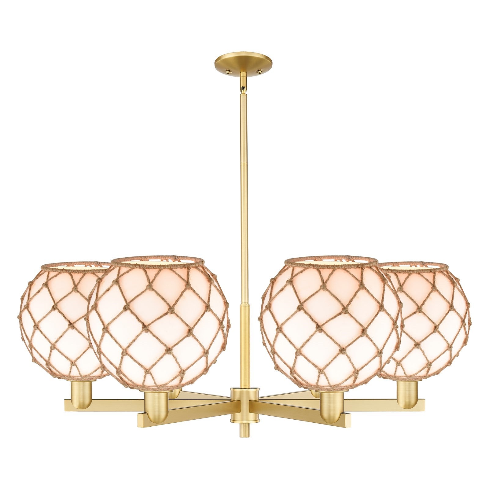 Innovations Farmhouse Rope 40in 6-Light Chandelier | Industrial Satin Gold Steel and Matte White Glass with Rope | Kitchen | Model 716-6CR-SG-G121-10RB