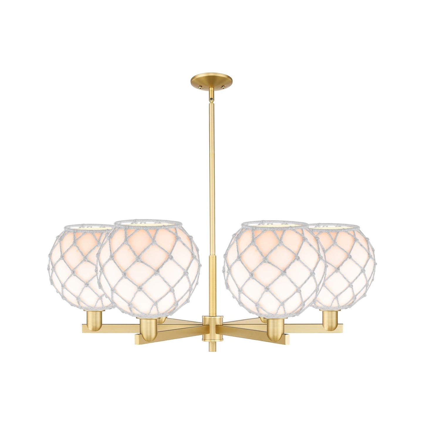 Innovations Farmhouse Rope 40in 6-Light Chandelier | Industrial Satin Gold Steel and White Glass with Rope | Dining Room & | Model 716-6CR-SG-G121-10RW