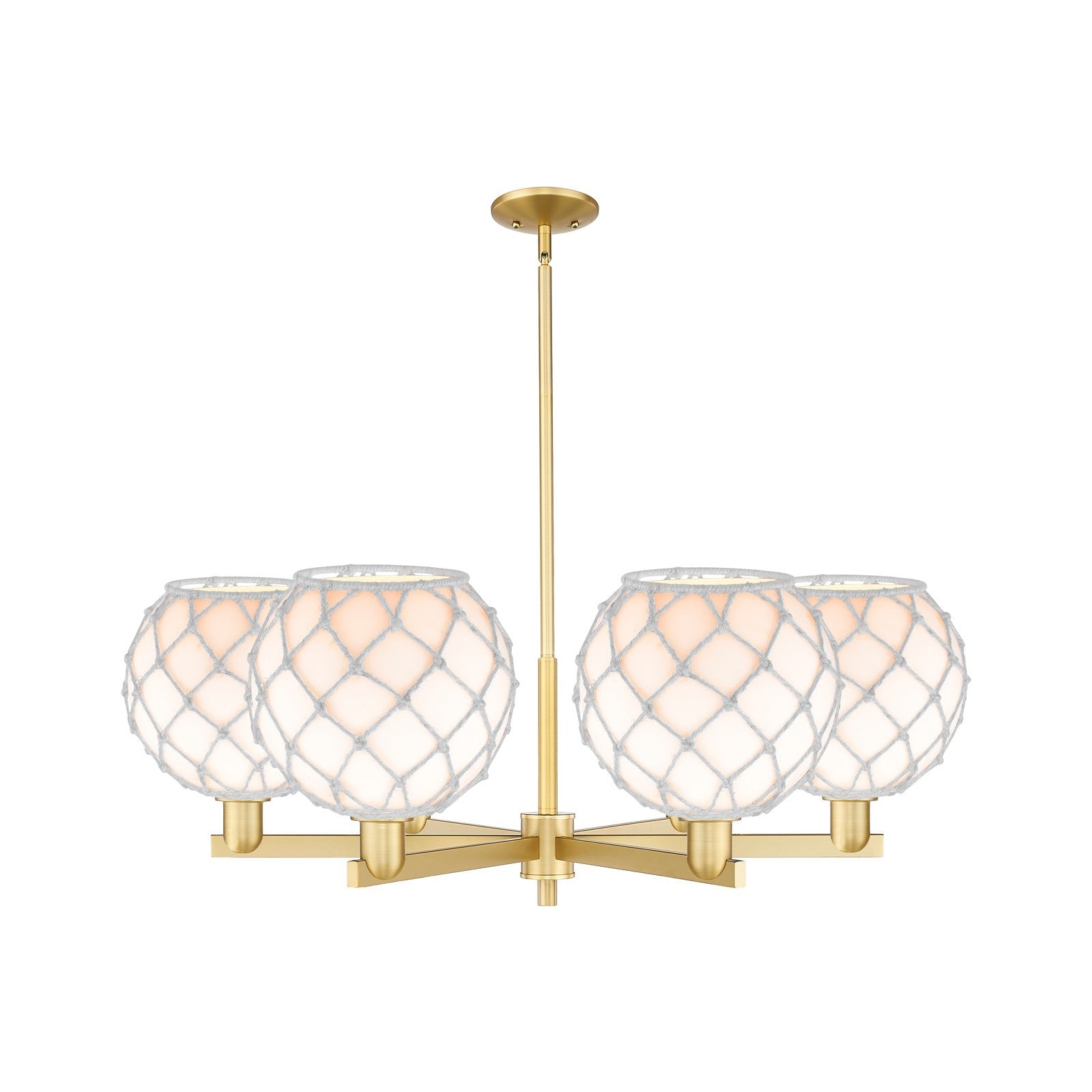 Innovations Farmhouse Rope 40in 6-Light Chandelier | Industrial Satin Gold Steel and White Glass with Rope | Dining Room & | Model 716-6CR-SG-G121-10RW