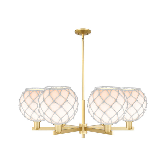 Innovations Farmhouse Rope 40in 6-Light Chandelier | Industrial Satin Gold Steel and White Glass with Rope | Dining Room & | Model 716-6CR-SG-G121-10RW
