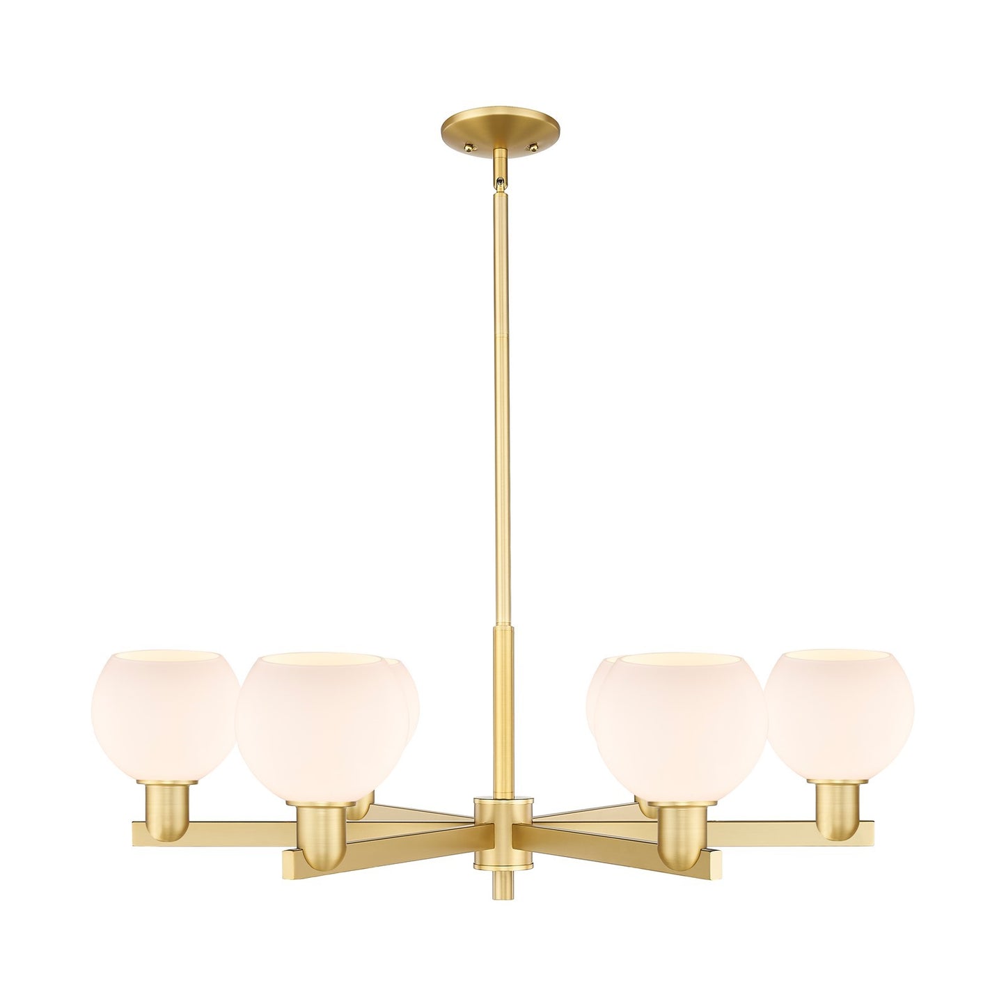 Innovations Athens 36in 6-Light Chandelier | Industrial Satin Gold and Matte White Glass | Dining Room & Living Room | Model 716-6CR-SG-G121-6
