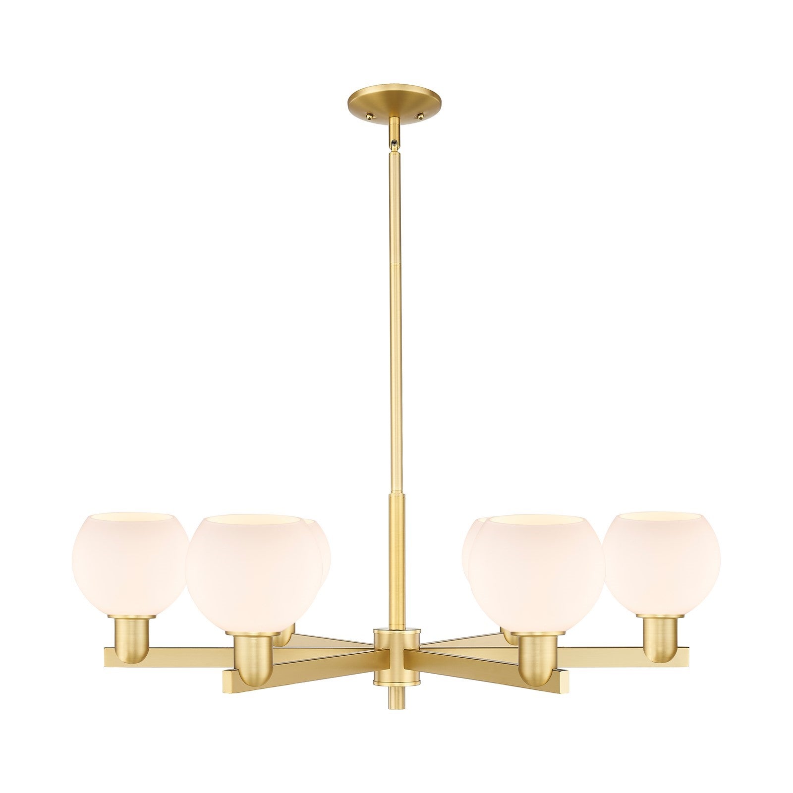 Innovations Athens 36in 6-Light Chandelier | Industrial Satin Gold and Matte White Glass | Dining Room & Living Room | Model 716-6CR-SG-G121-6