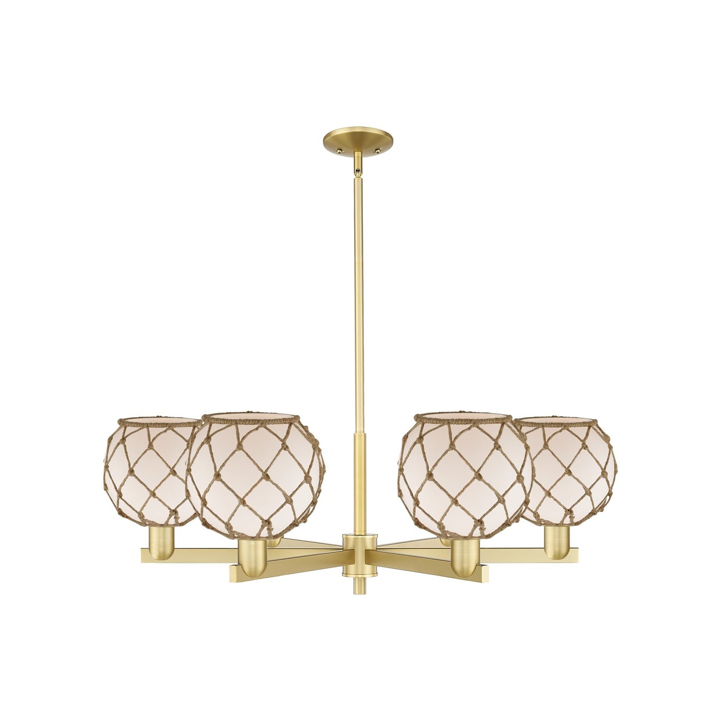 Innovations Farmhouse Rope 38in 6-Light Chandelier | Industrial Satin Gold Steel and White Glass with Brown Rope | Dining Room | Model 716-6CR-SG-G121-8RB