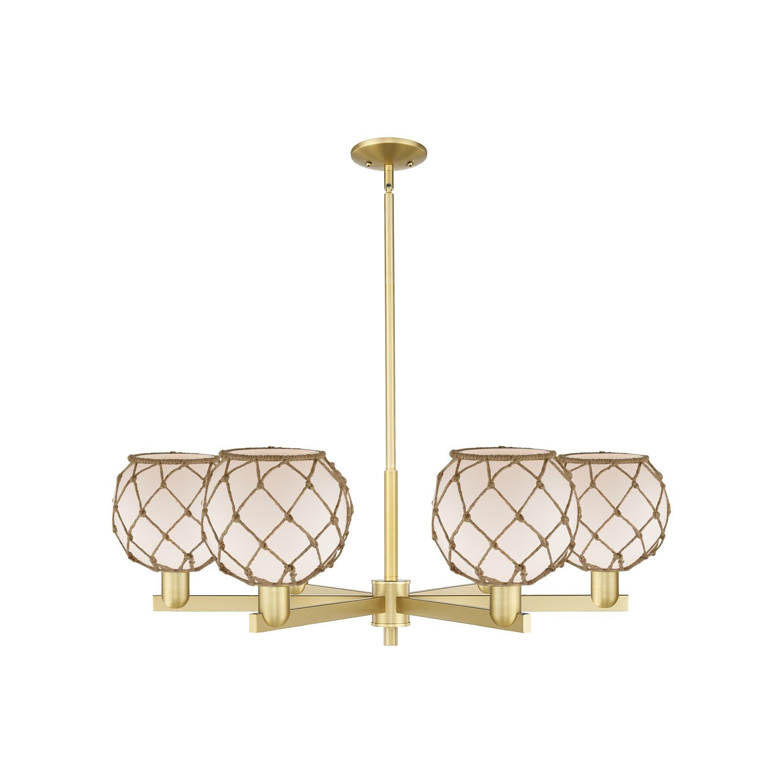 Innovations Farmhouse Rope 38in 6-Light Chandelier | Industrial Satin Gold Steel and White Glass with Brown Rope | Dining Room | Model 716-6CR-SG-G121-8RB