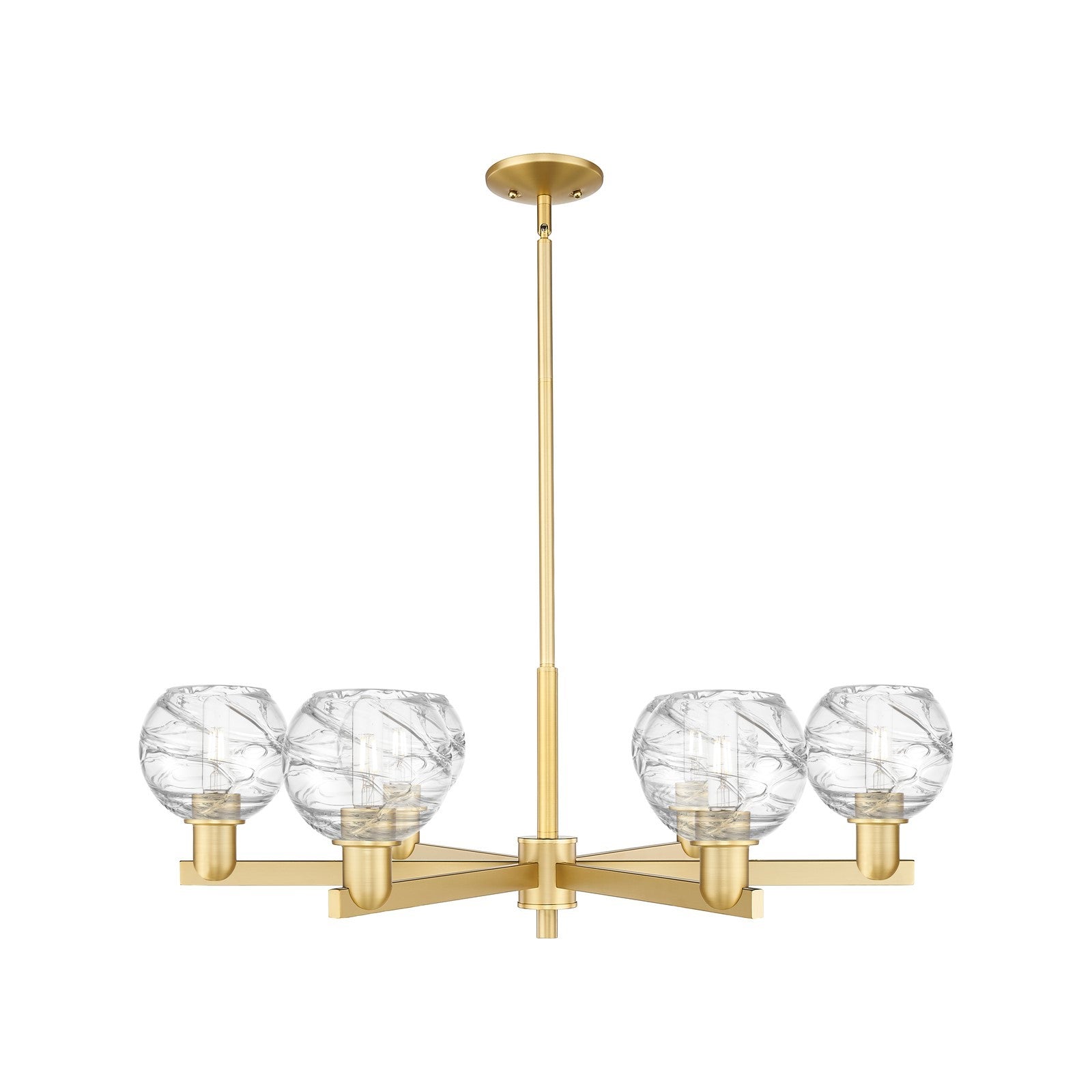 Innovations Athens Deco Swirl 35.625in 6-Light Chandelier | Industrial Satin Gold Steel and Clear Glass | Dining Room & | Model 716-6CR-SG-G1213-6CL