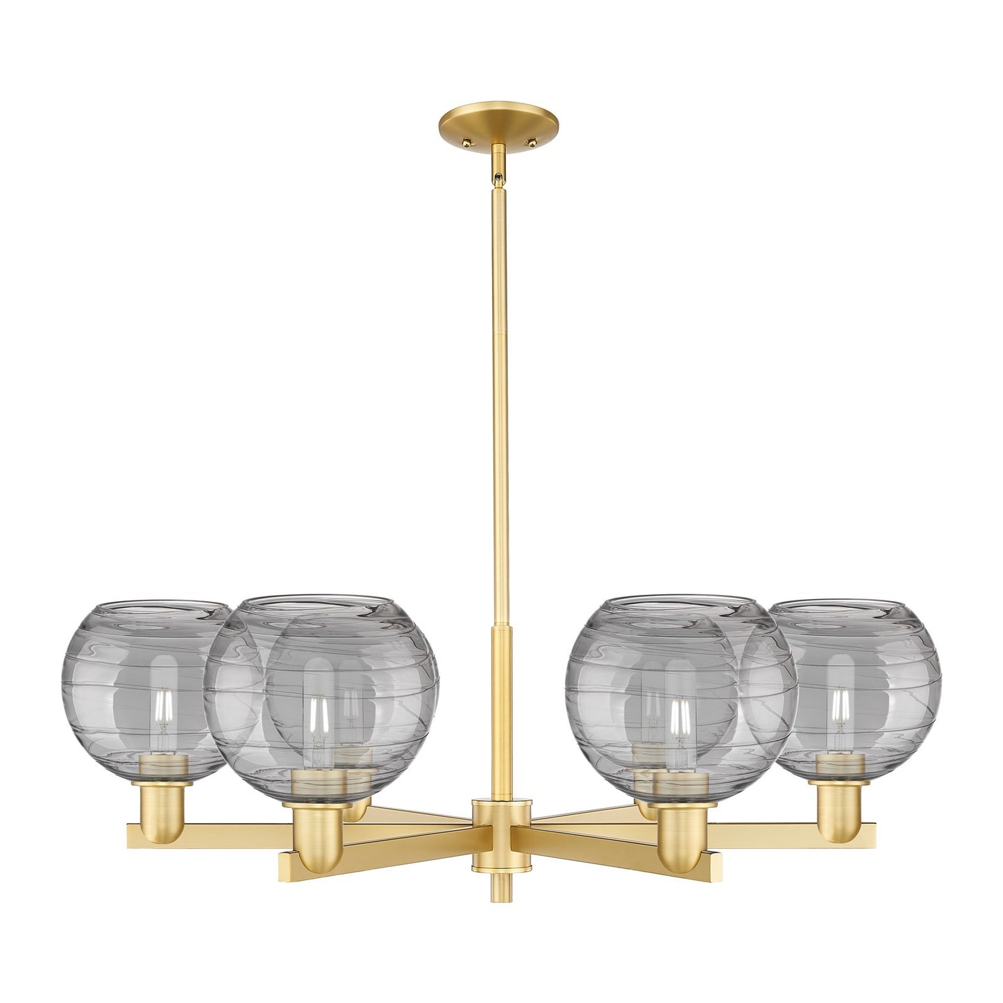 Innovations Athens Deco Swirl 38in 6-Light Chandelier | Industrial Satin Gold Steel and Cast Brass with Light Smoke Glass | Model 716-6CR-SG-G1213-8SM