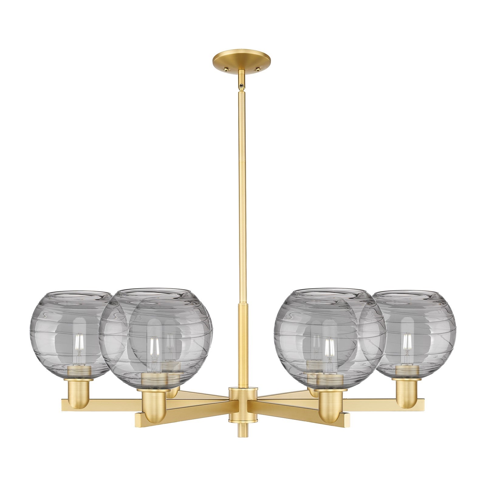 Innovations Athens Deco Swirl 38in 6-Light Chandelier | Industrial Satin Gold Steel and Cast Brass with Light Smoke Glass | Model 716-6CR-SG-G1213-8SM