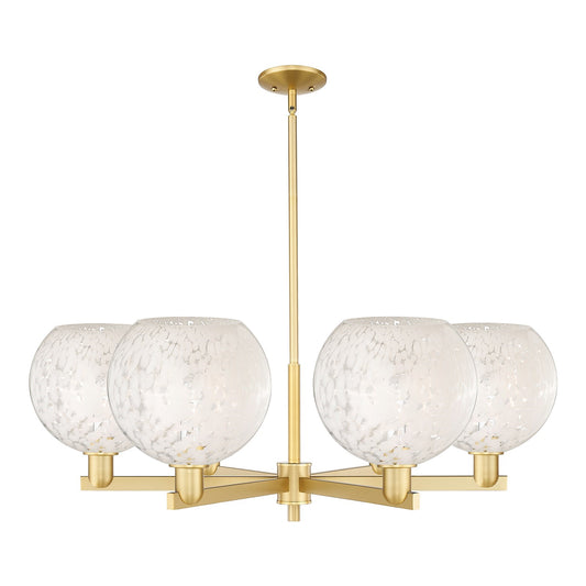 Innovations Lighting White Mouchette 40in 6-Light Chandelier | Industrial Satin Gold Steel and White Mouchette Glass | Model 716-6CR-SG-G1216-10WM