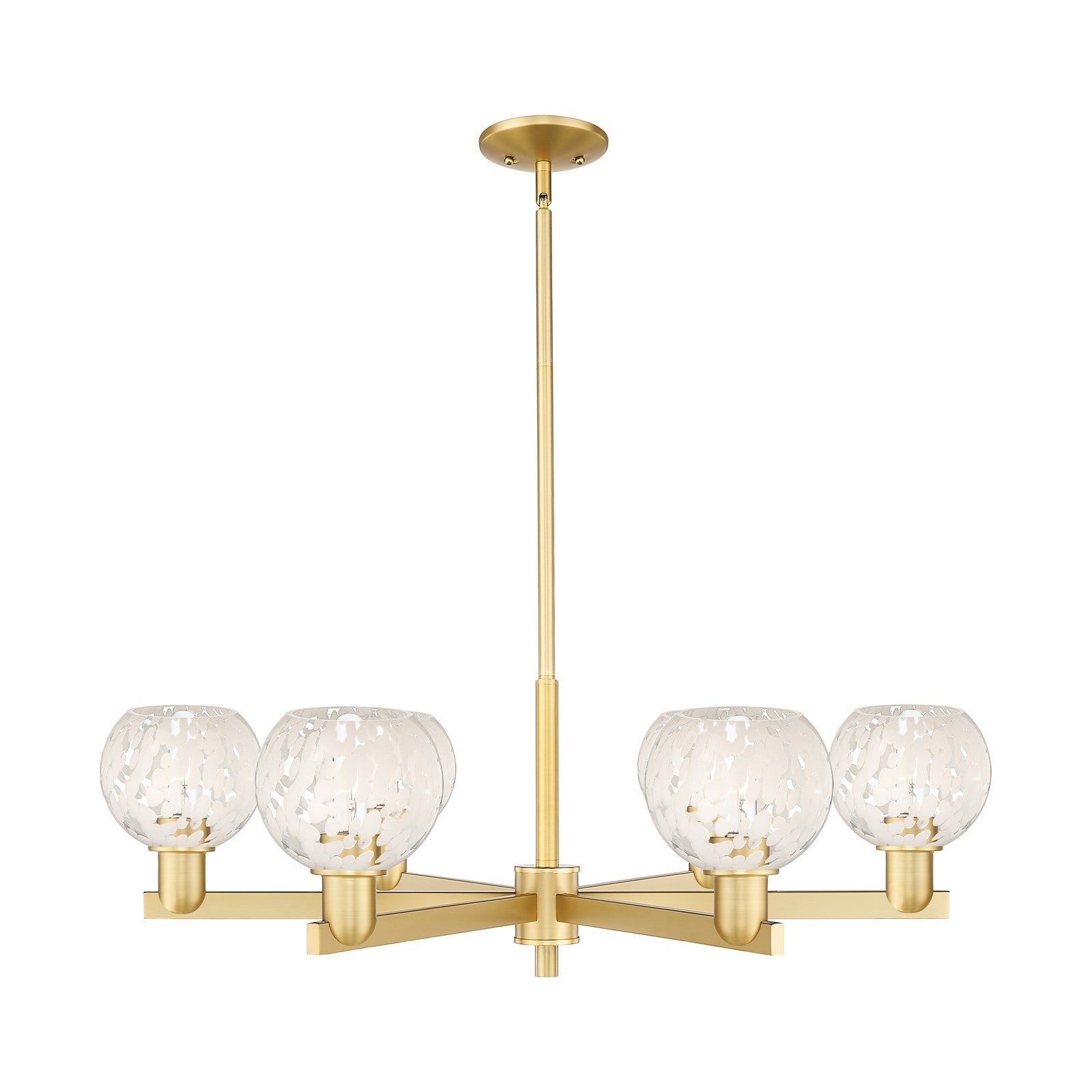 Innovations Lighting White Mouchette 36in 6-Light Chandelier | Industrial Satin Gold and White Mouchette Glass | Dining Room | Model 716-6CR-SG-G1216-6WM