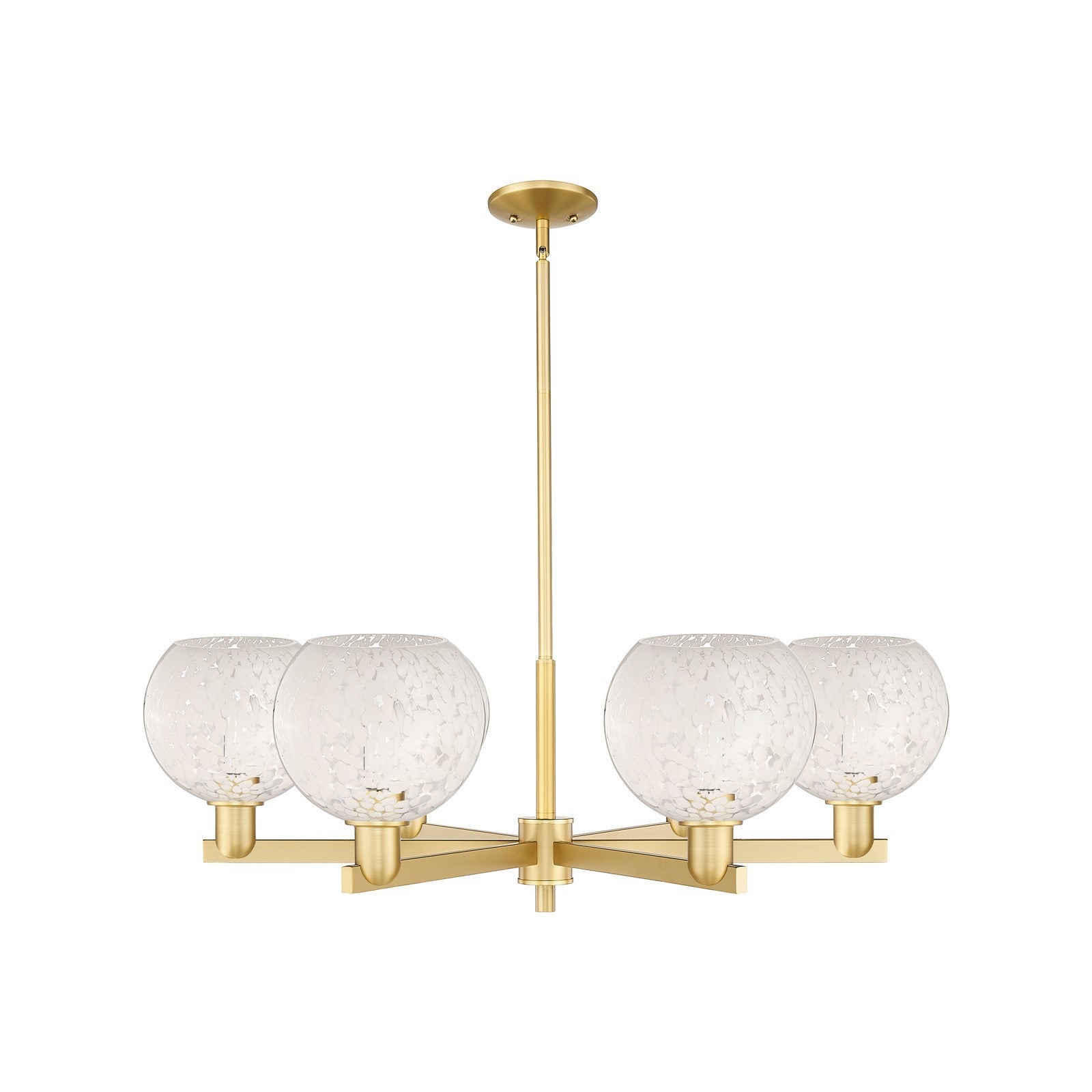 Innovations Lighting White Mouchette 38in 6-Light Chandelier | Industrial Satin Gold Steel and Cast Brass with White | Model 716-6CR-SG-G1216-8WM