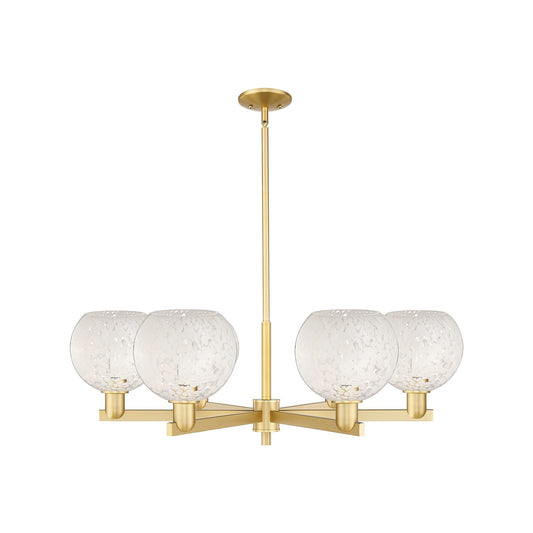 Innovations Lighting White Mouchette 38in 6-Light Chandelier | Industrial Satin Gold Steel and Cast Brass with White | Model 716-6CR-SG-G1216-8WM