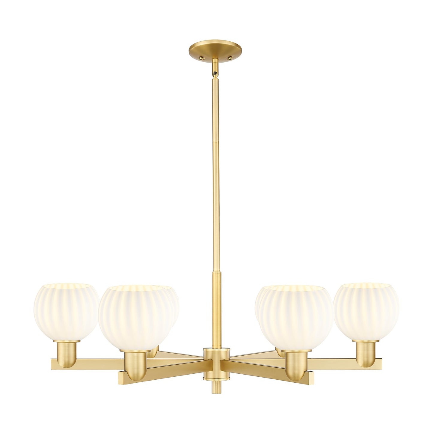 Innovations Lighting White Venetian 36in 6-Light Chandelier | Industrial Satin Gold Steel and White Venetian Glass | Kitchen | Model 716-6CR-SG-G1217-6WV
