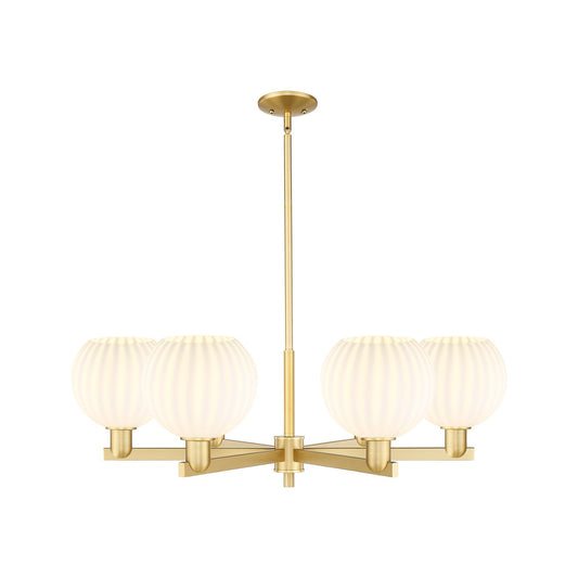 Innovations Lighting White Venetian 38in 6-Light Chandelier | Industrial Satin Gold Steel and White Venetian Glass | Kitchen | Model 716-6CR-SG-G1217-8WV