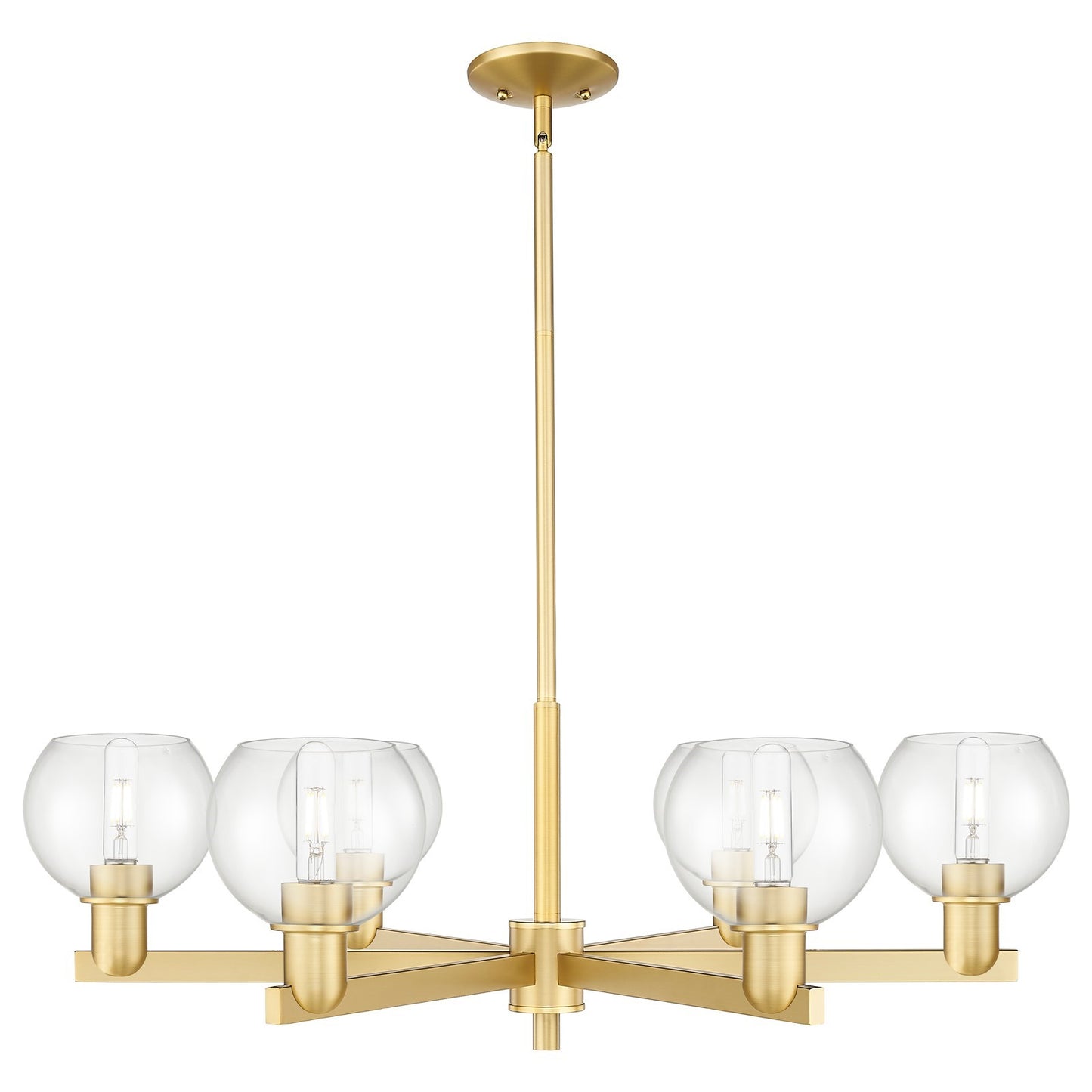 Innovations Athens 36in 6-Light Chandelier | Industrial Satin Gold Steel and Clear Glass | Dining Room & Living Room | Model 716-6CR-SG-G122-6