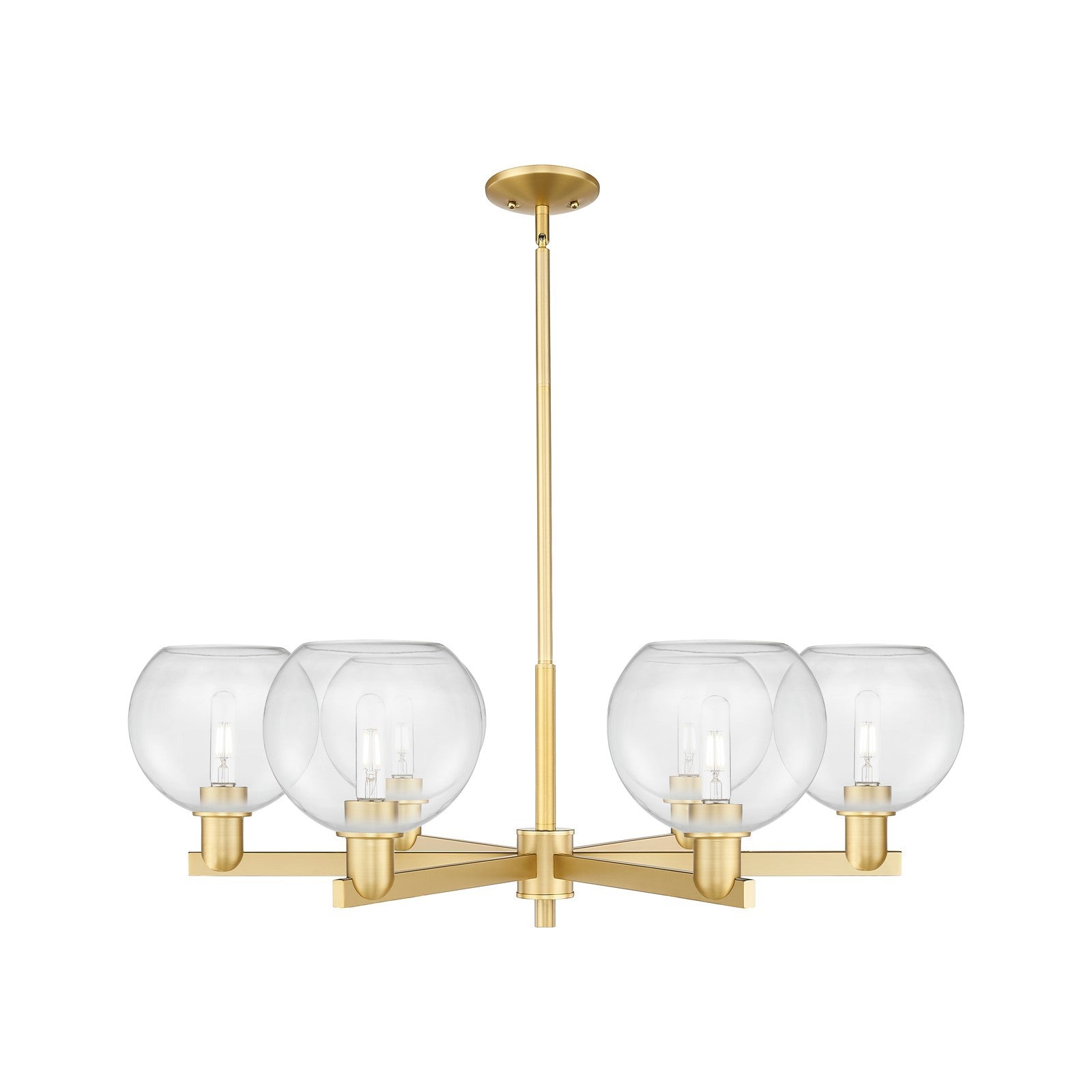 Innovations Athens 38in 6-Light Chandelier | Industrial Satin Gold Steel and Clear Glass | Dining Room & Living Room | Model 716-6CR-SG-G122-8