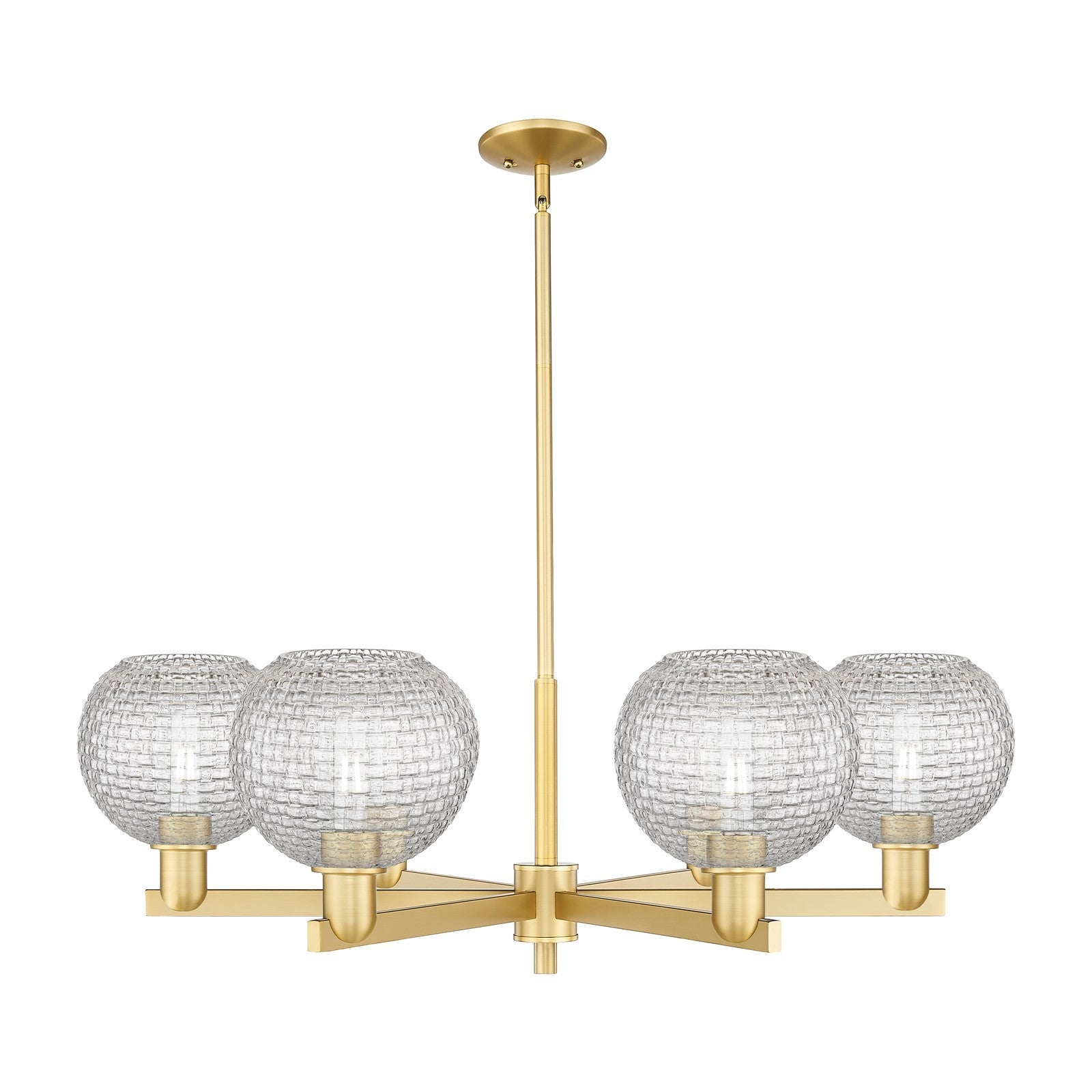 Innovations Athens 38in 6-Light Chandelier | Industrial Satin Gold and Clear Basket Weave Glass | Dining Room & Living Room | Model 716-6CR-SG-G122C-8CL