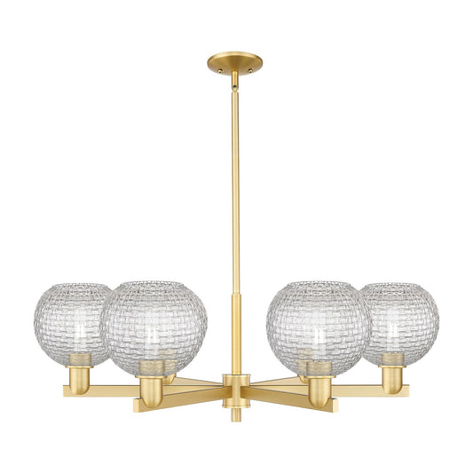 Innovations Athens 38in 6-Light Chandelier | Industrial Satin Gold and Clear Basket Weave Glass | Dining Room & Living Room | Model 716-6CR-SG-G122C-8CL