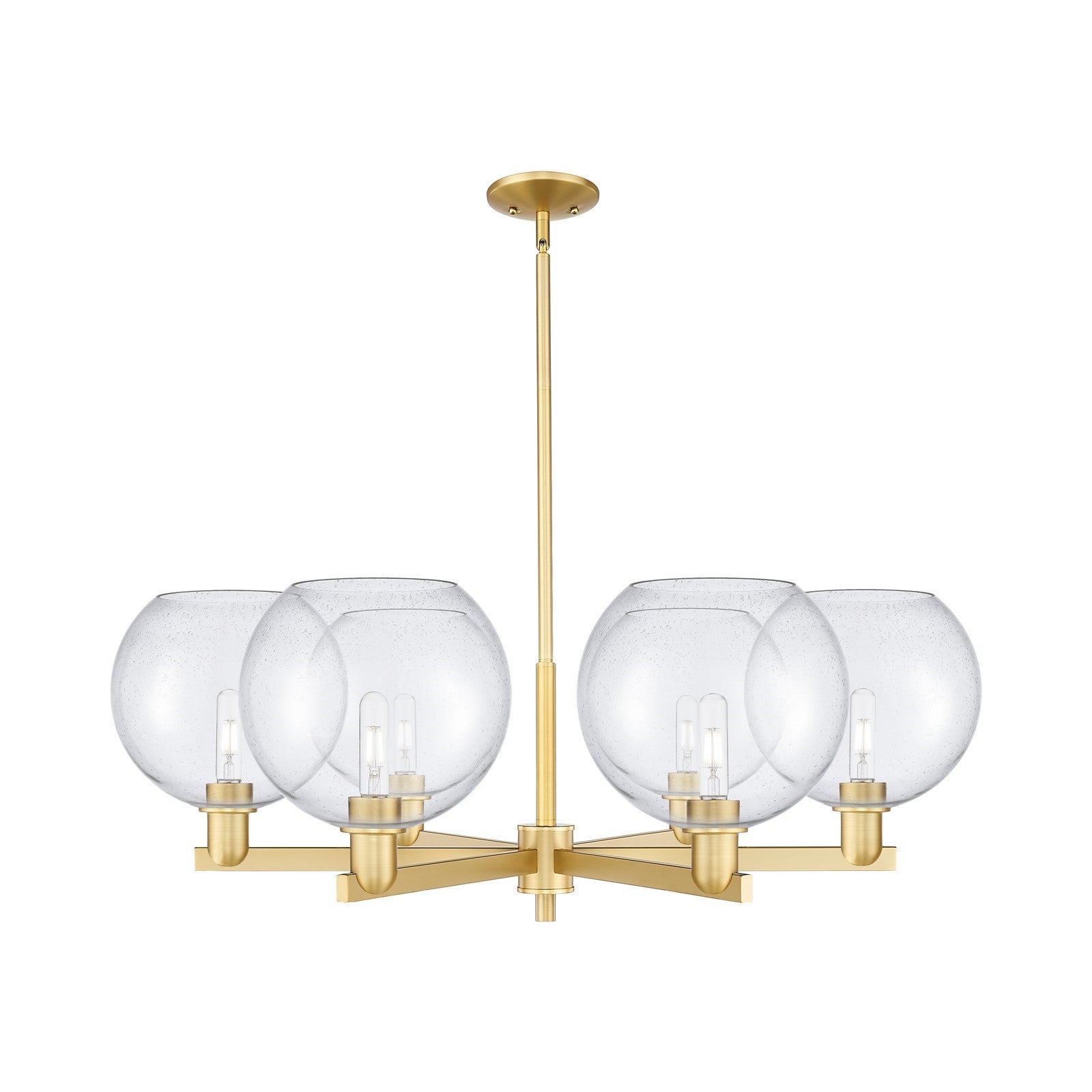 Innovations Athens 40in 6-Light Chandelier | Industrial Satin Gold Steel and Seedy Glass | Dining Room & Living Room | Model 716-6CR-SG-G124-10