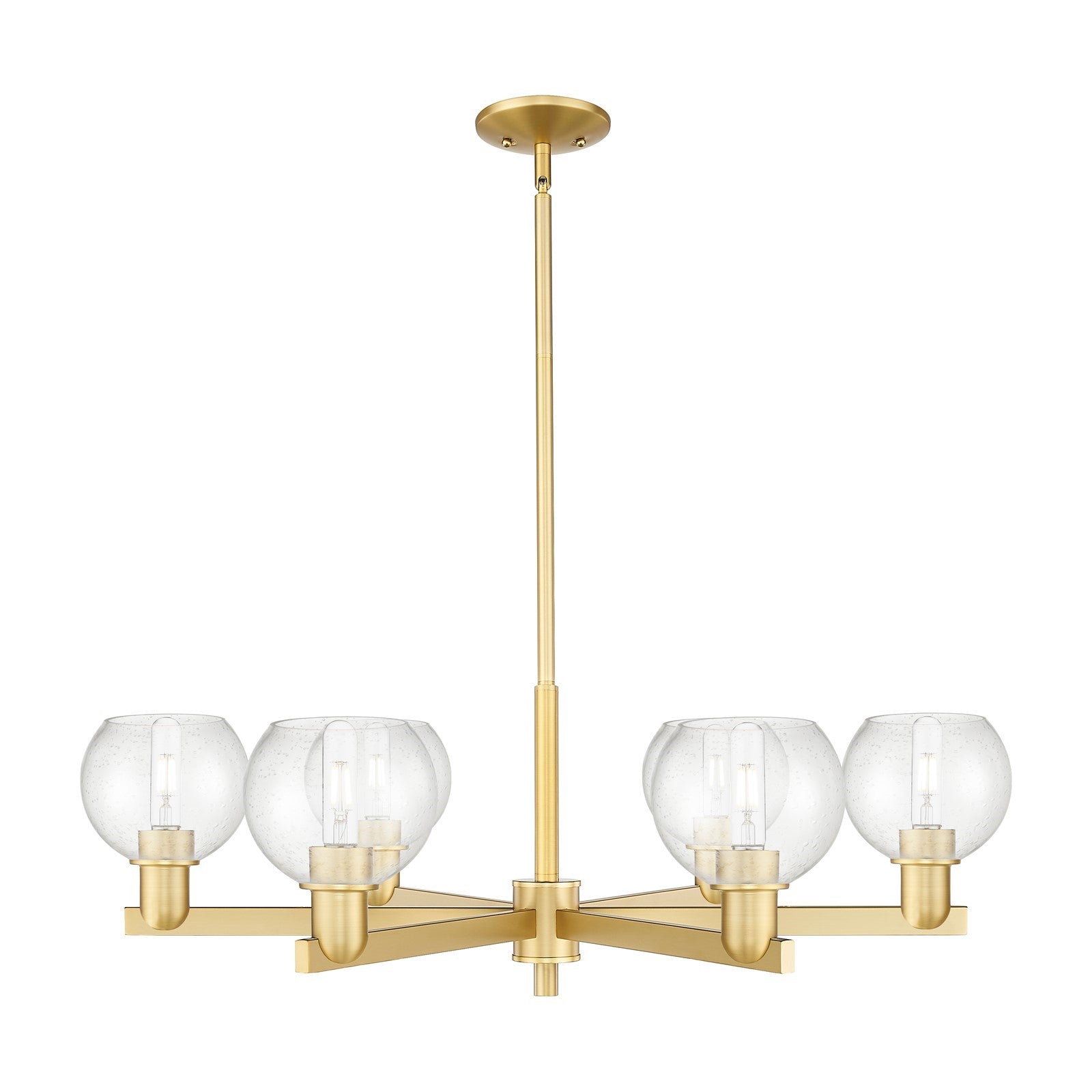 Innovations Athens 36in 6-Light Chandelier | Industrial Satin Gold and Seedy Glass | Dining Room & Living Room | Model 716-6CR-SG-G124-6