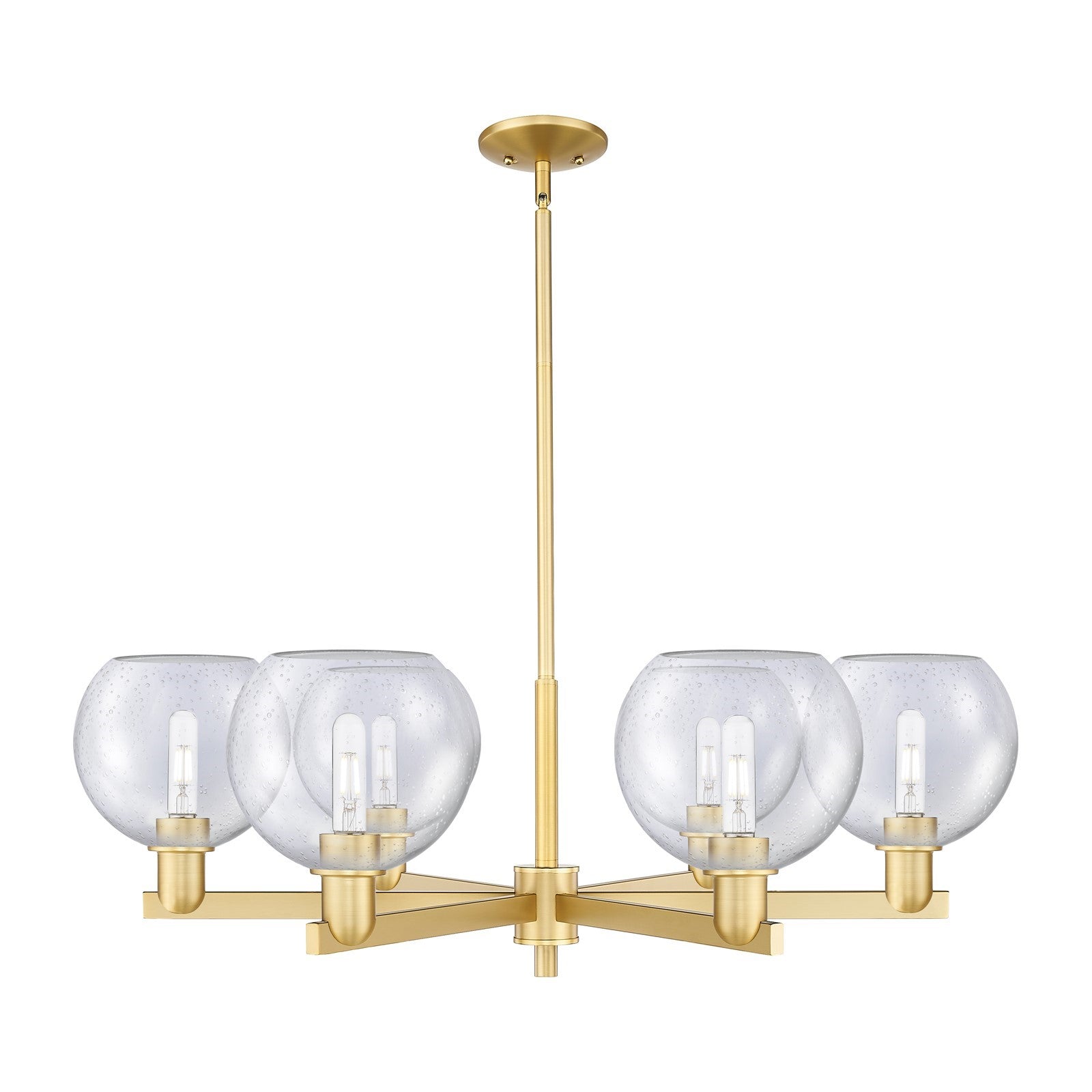 Innovations Athens 38in 6-Light Chandelier | Industrial Satin Gold Steel and Seedy Glass | Dining Room & Living Room | Model 716-6CR-SG-G124-8