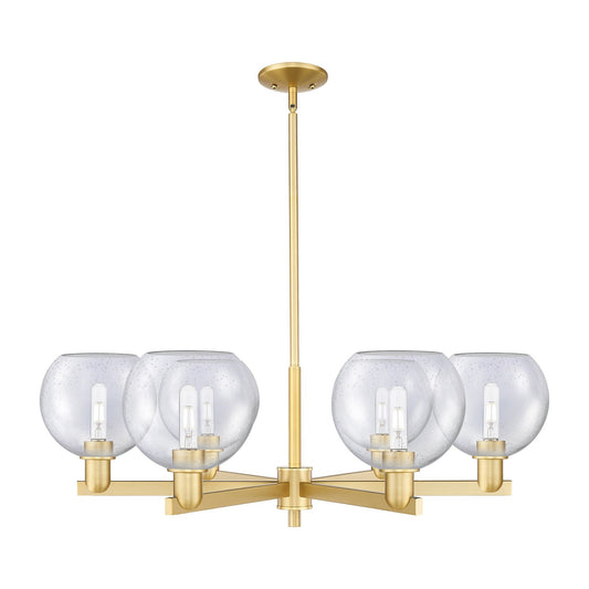 Innovations Athens 38in 6-Light Chandelier | Industrial Satin Gold Steel and Seedy Glass | Dining Room & Living Room | Model 716-6CR-SG-G124-8