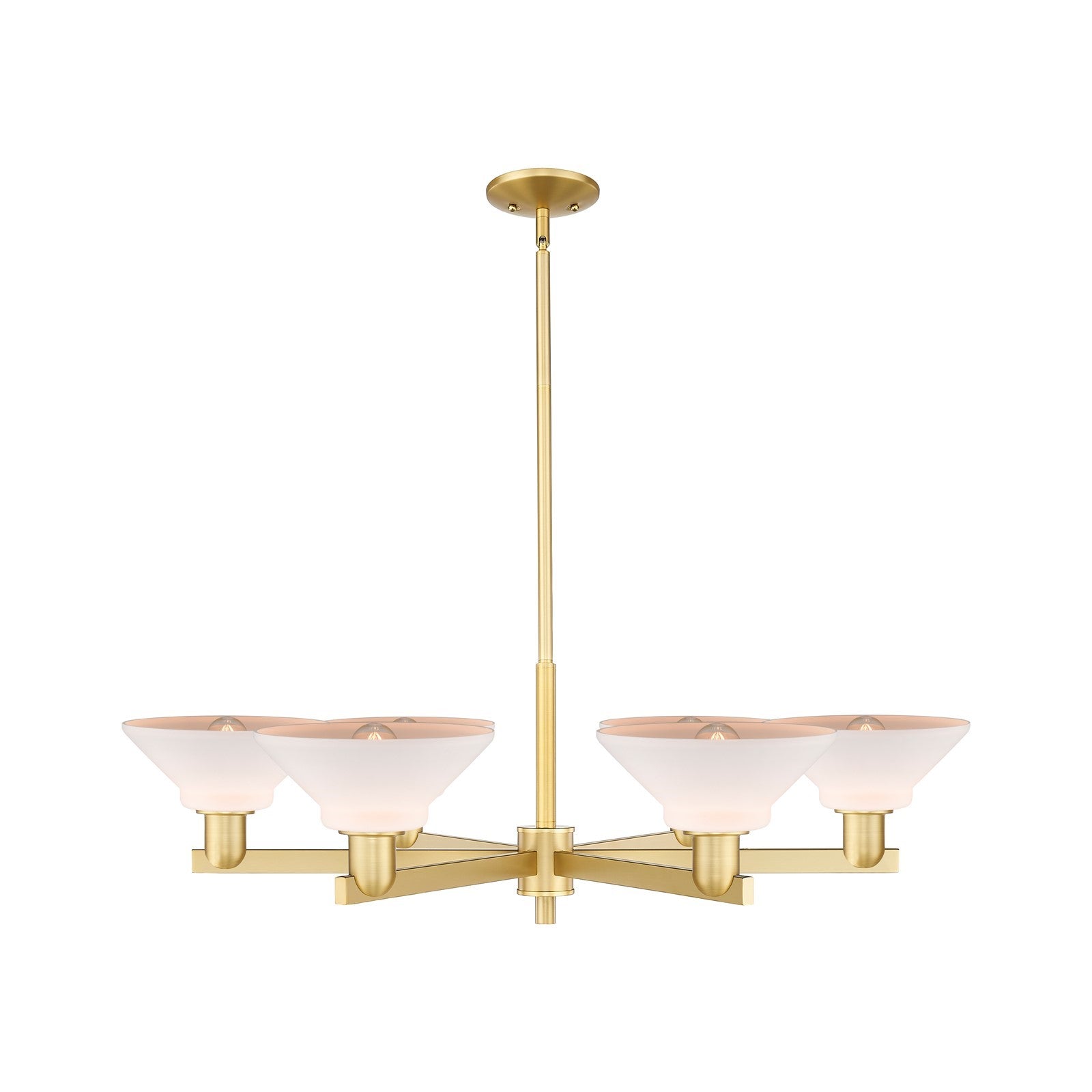 Innovations Orwell 38in 6-Light Chandelier | Industrial Satin Gold Steel and Matte White Glass | Kitchen Island & Dining Room | Model 716-6CR-SG-G131
