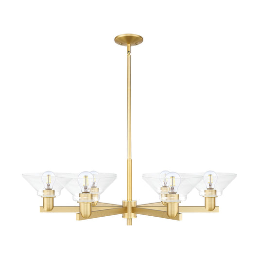 Innovations Orwell 38in 6-Light Chandelier | Industrial Satin Gold Steel and Clear Glass | Dining Room & Living Room | Model 716-6CR-SG-G132