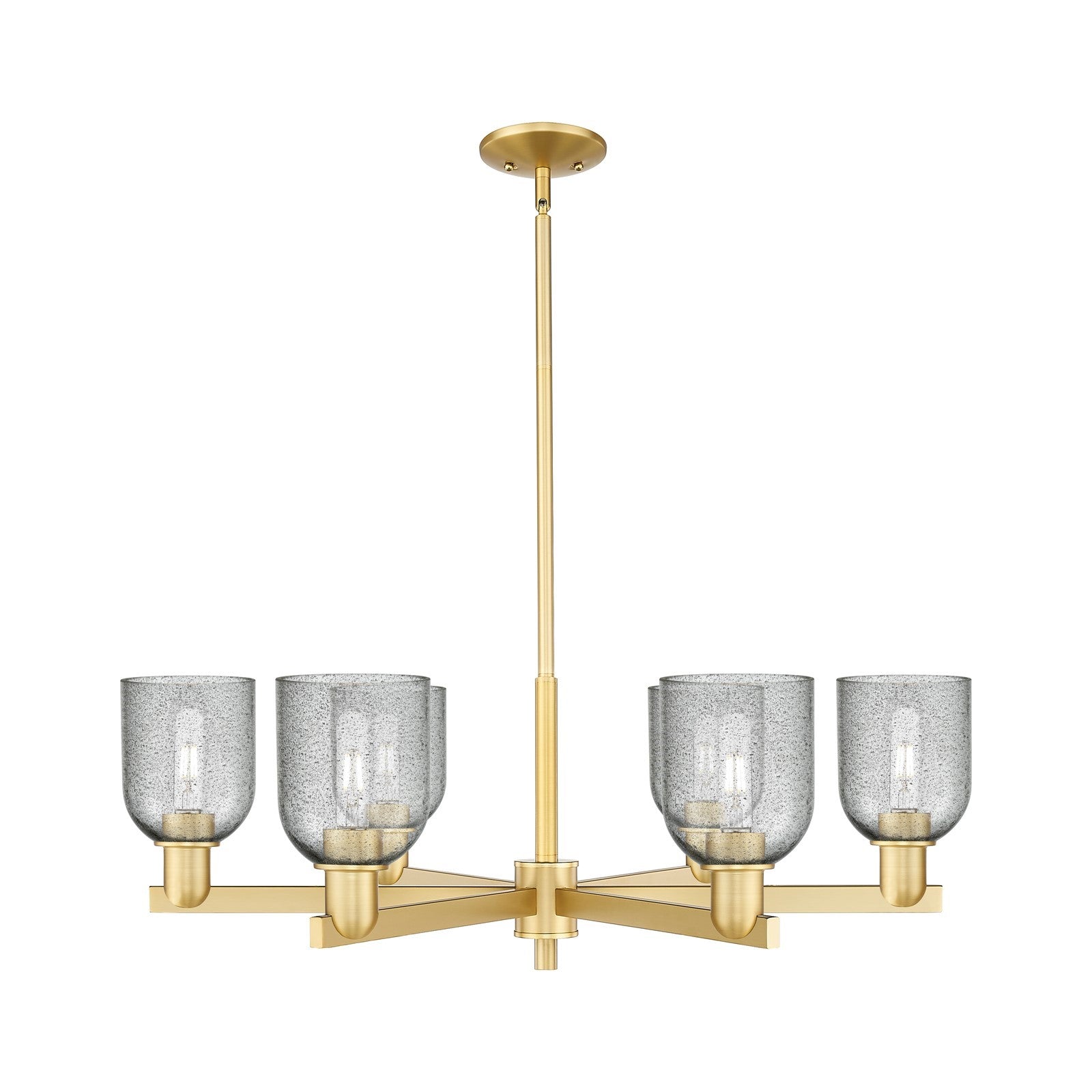 Innovations Caledonia 35in 6-Light Chandelier | Industrial Satin Gold Steel and Charcoal Glass | Dining Room & Living Room | Model 716-6CR-SG-G257