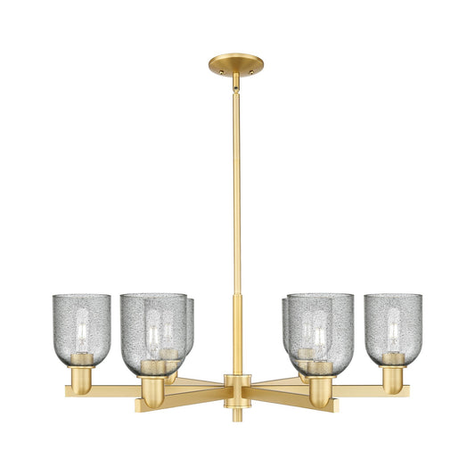 Innovations Caledonia 35in 6-Light Chandelier | Industrial Satin Gold Steel and Charcoal Glass | Dining Room & Living Room | Model 716-6CR-SG-G257