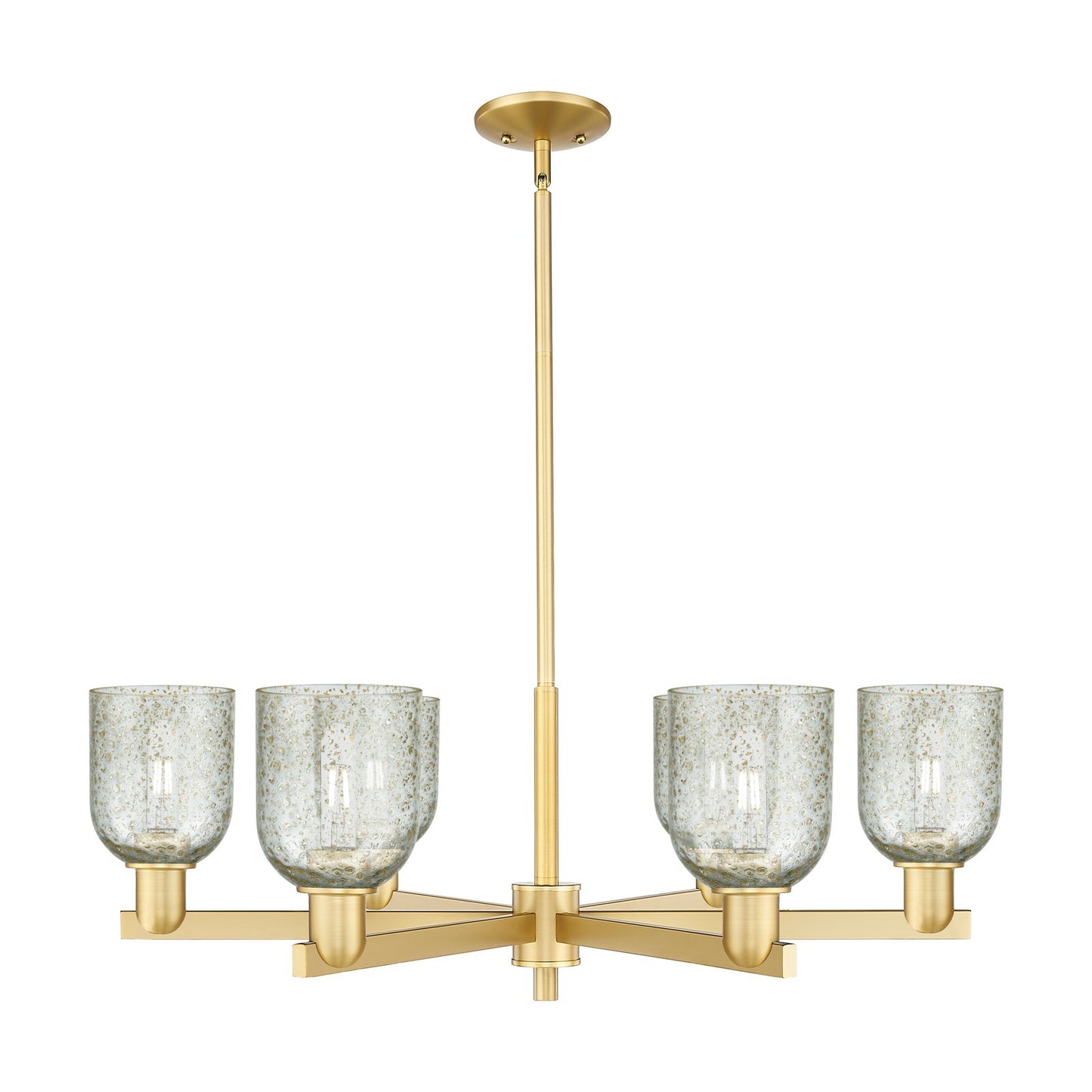 Innovations Caledonia 35in 6-Light Chandelier | Industrial Satin Gold and Mica Glass | Dining Room & Living Room | Model 716-6CR-SG-G259