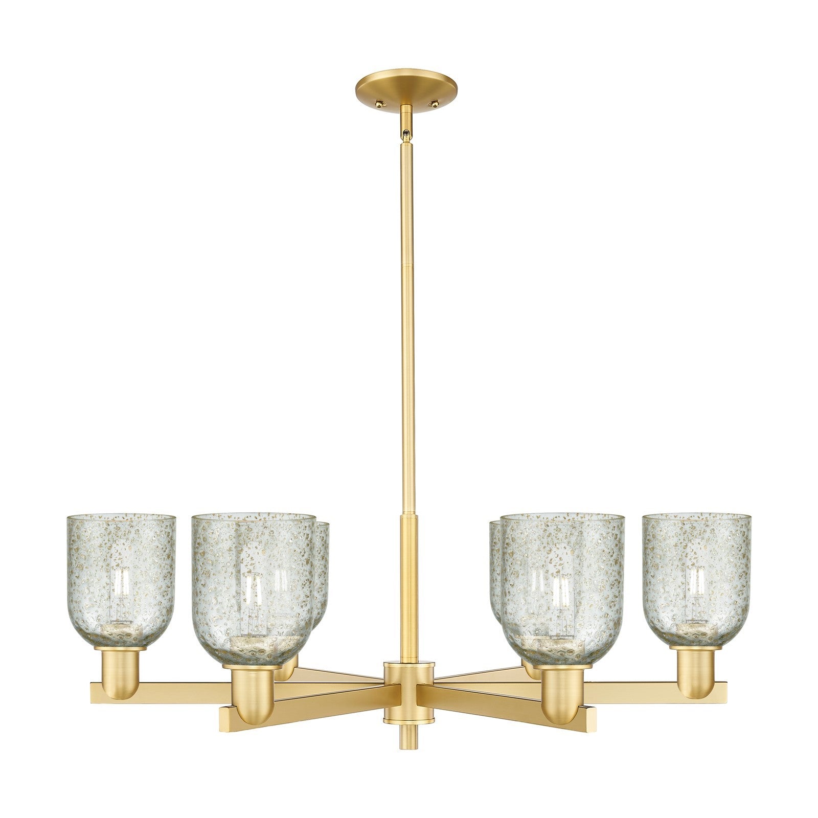 Innovations Caledonia 35in 6-Light Chandelier | Industrial Satin Gold and Mica Glass | Dining Room & Living Room | Model 716-6CR-SG-G259