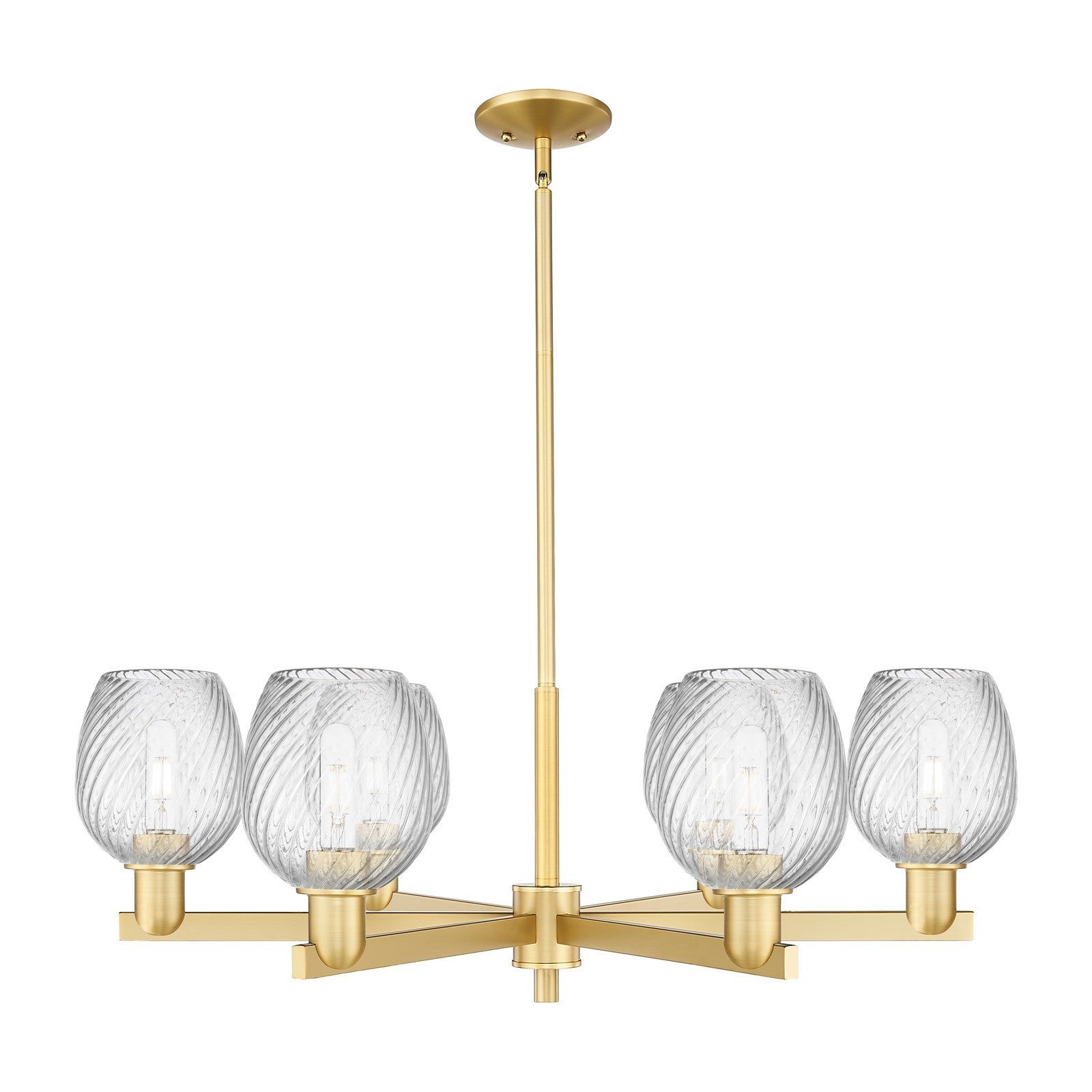 Innovations Salina 36in 6-Light Chandelier | Industrial Satin Gold Steel and Clear Spiral Fluted Glass | Dining Room & Living Room | Model 716-6CR-SG-G292