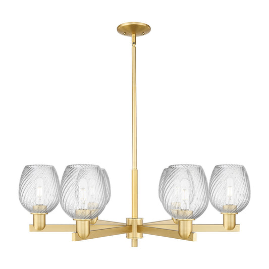 Innovations Salina 36in 6-Light Chandelier | Industrial Satin Gold Steel and Clear Spiral Fluted Glass | Dining Room & Living Room | Model 716-6CR-SG-G292
