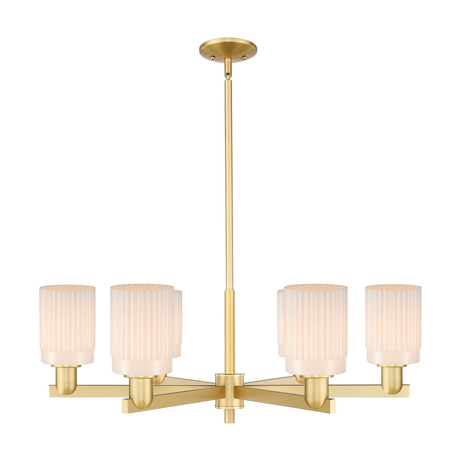 Innovations Hadley 34in 6-Light Chandelier | Industrial Satin Gold and Matte White Glass | Kitchen Island & Dining Room | Model 716-6CR-SG-G341