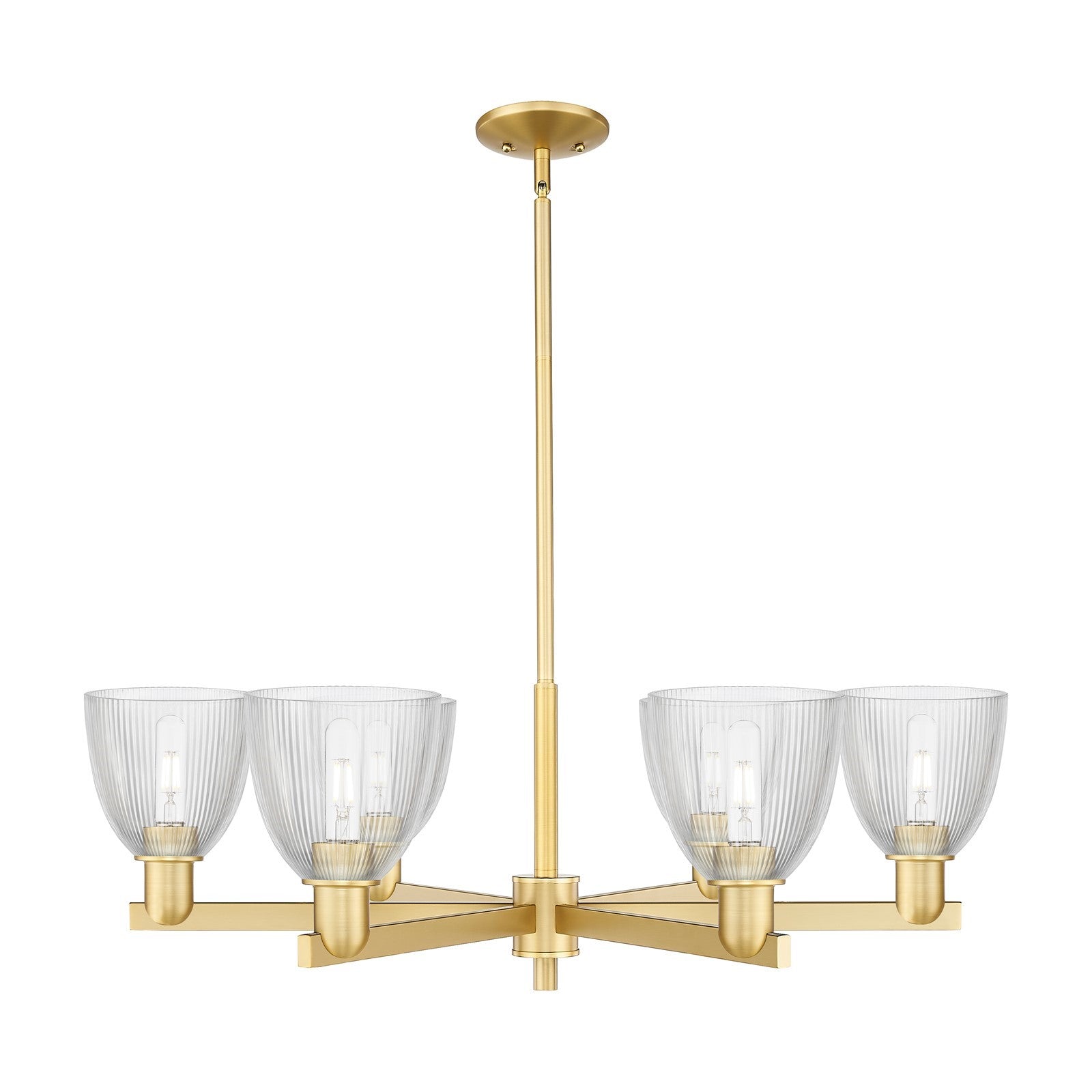 Innovations Castile 36in 6-Light Chandelier | Industrial Satin Gold Steel and Clear Glass | Dining Room & Living Room | Model 716-6CR-SG-G382
