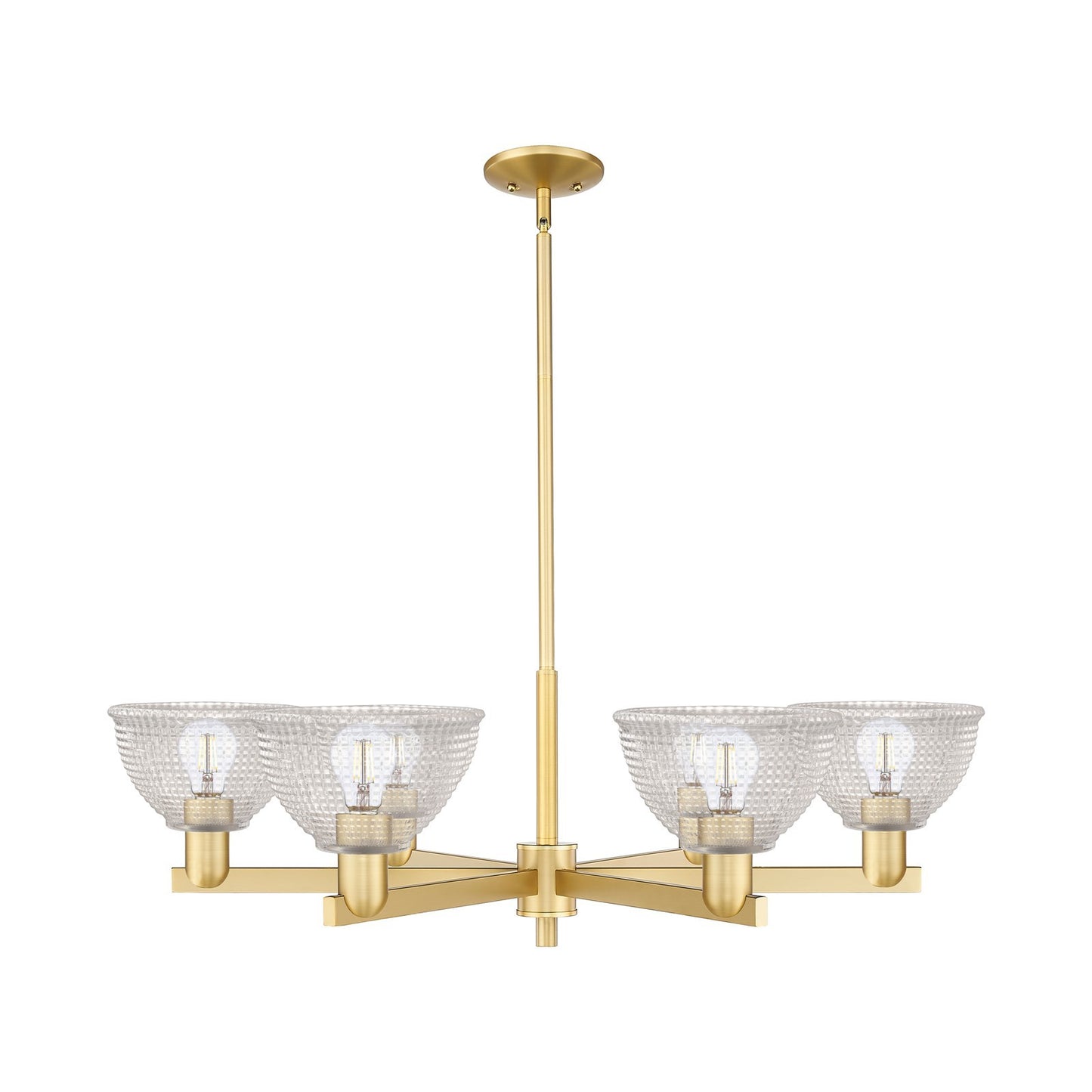 Innovations Arietta 38in 6-Light Chandelier | Industrial Satin Gold Steel and Clear Glass | Dining Room & Living Room | Model 716-6CR-SG-G422