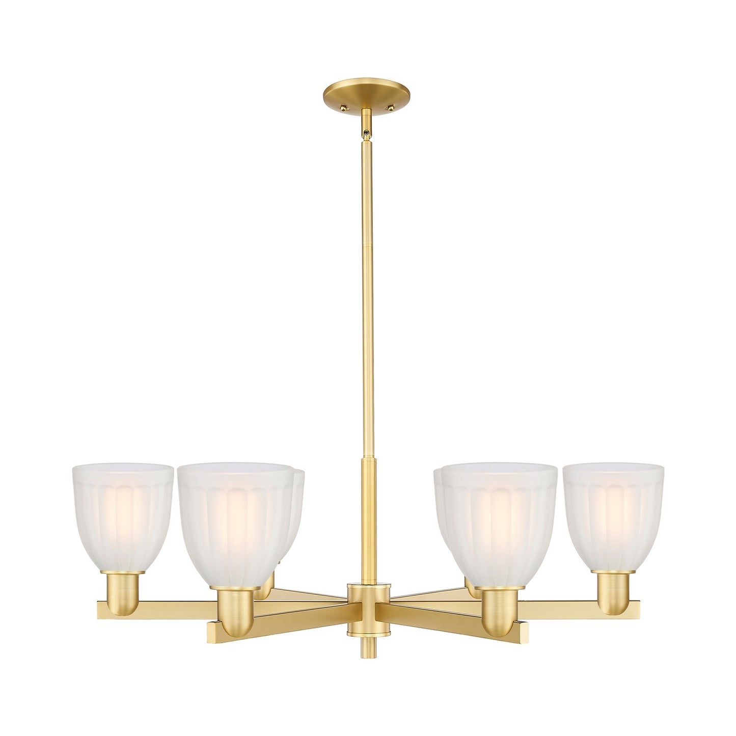 Innovations Brookfield 36in 6-Light Chandelier | Industrial Satin Gold and White Frosted Ribbed Glass | Dining Room & Living Room | Model 716-6CR-SG-G441