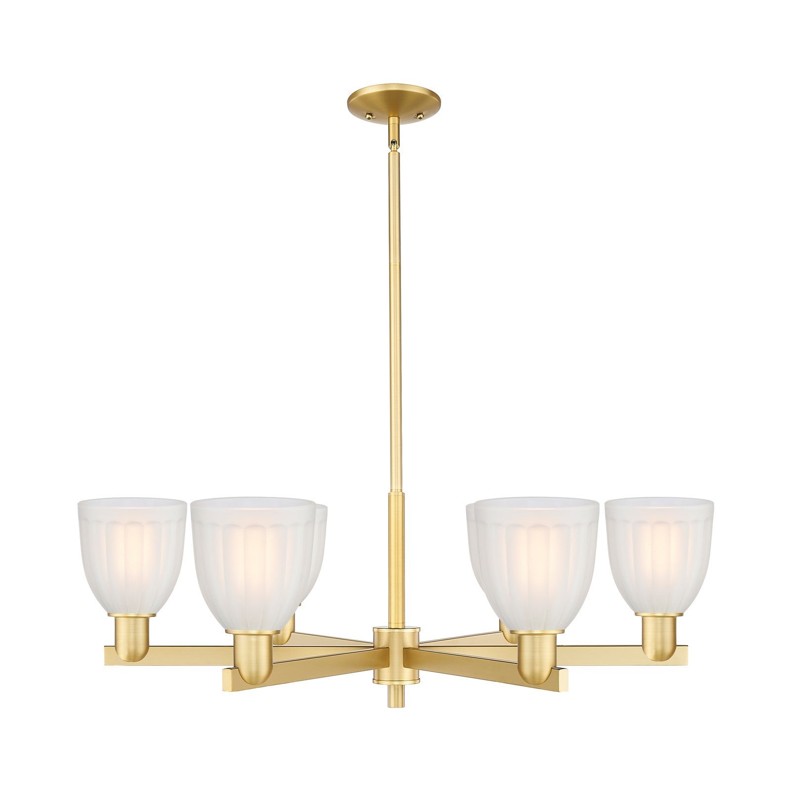 Innovations Brookfield 36in 6-Light Chandelier | Industrial Satin Gold and White Frosted Ribbed Glass | Dining Room & Living Room | Model 716-6CR-SG-G441