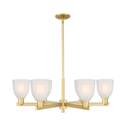Innovations Brookfield 36in 6-Light Chandelier | Industrial Satin Gold and White Frosted Ribbed Glass | Dining Room & Living Room | Model 716-6CR-SG-G441