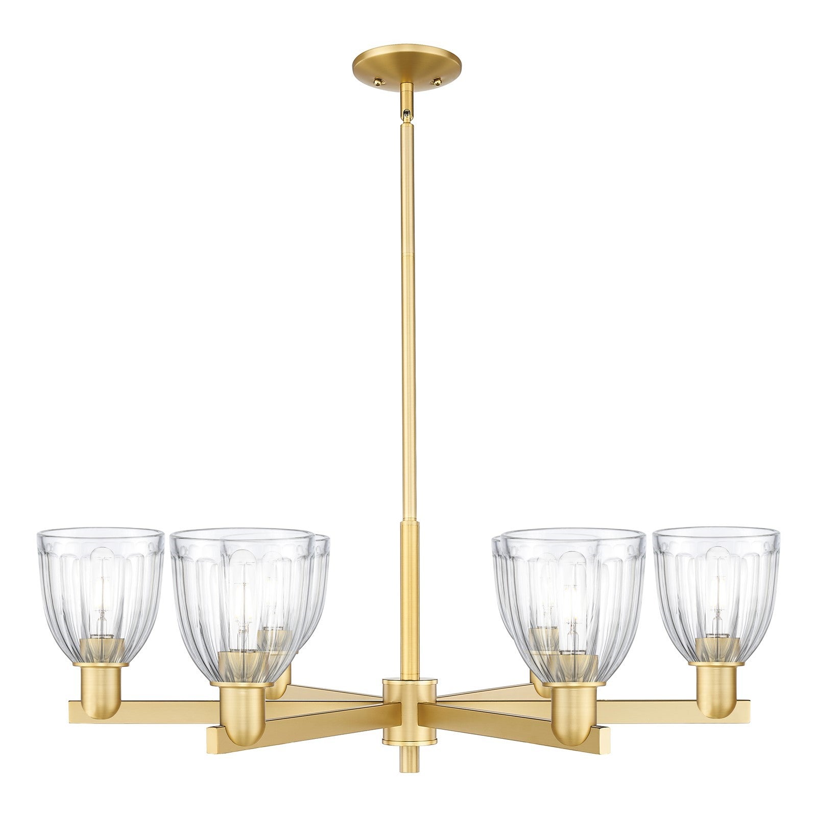 Innovations Brookfield 36in 6-Light Chandelier | Industrial Satin Gold Steel and Clear Ribbed Glass | Dining Room & Living Room | Model 716-6CR-SG-G442