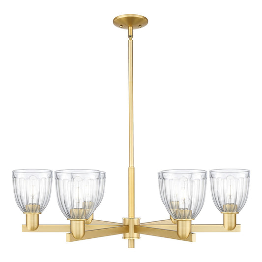Innovations Brookfield 36in 6-Light Chandelier | Industrial Satin Gold Steel and Clear Ribbed Glass | Dining Room & Living Room | Model 716-6CR-SG-G442