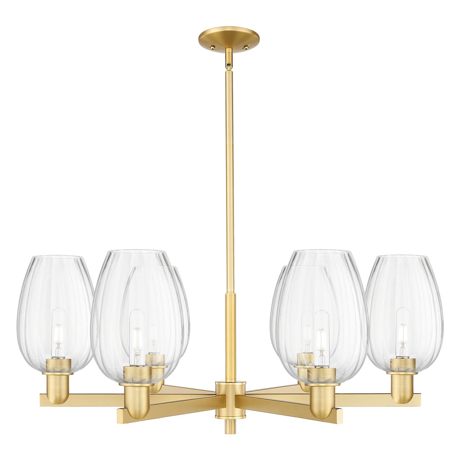 Innovations Preston Flute 36in 6-Light Chandelier | Industrial Satin Gold Steel and Clear Glass | Dining Room & Living Room | Model 716-6CR-SG-G457-6CL