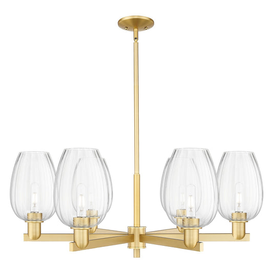 Innovations Preston Flute 36in 6-Light Chandelier | Industrial Satin Gold Steel and Clear Glass | Dining Room & Living Room | Model 716-6CR-SG-G457-6CL