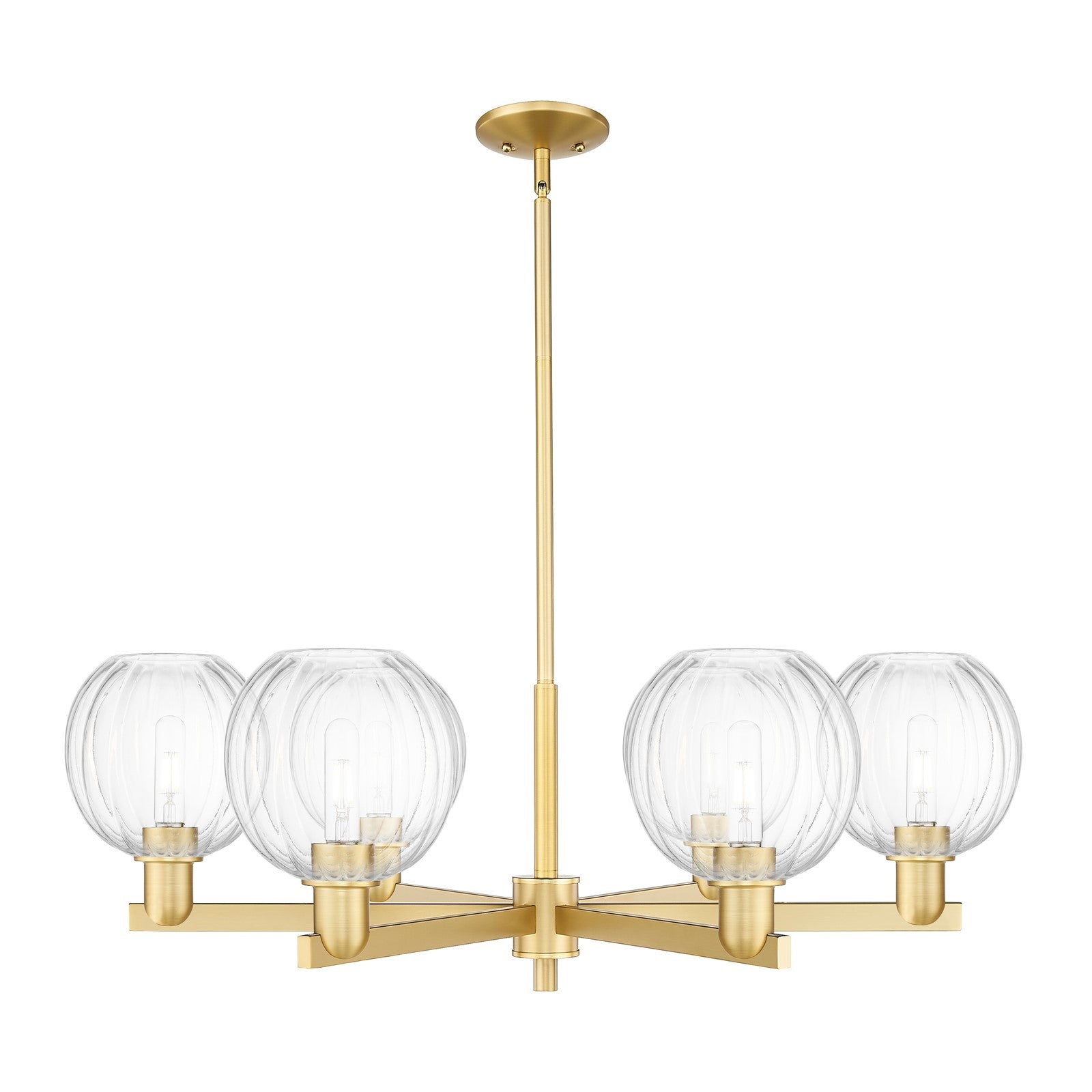 Innovations Preston Globe 36.75in 6-Light Chandelier | Industrial Satin Gold Steel and Clear Glass | Damp Rated Dining Room & | Model 716-6CR-SG-G458-7CL