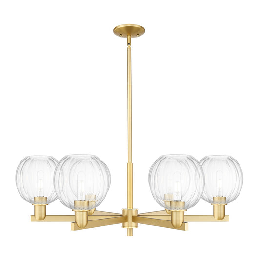 Innovations Preston Globe 36.75in 6-Light Chandelier | Industrial Satin Gold Steel and Clear Glass | Damp Rated Dining Room & | Model 716-6CR-SG-G458-7CL