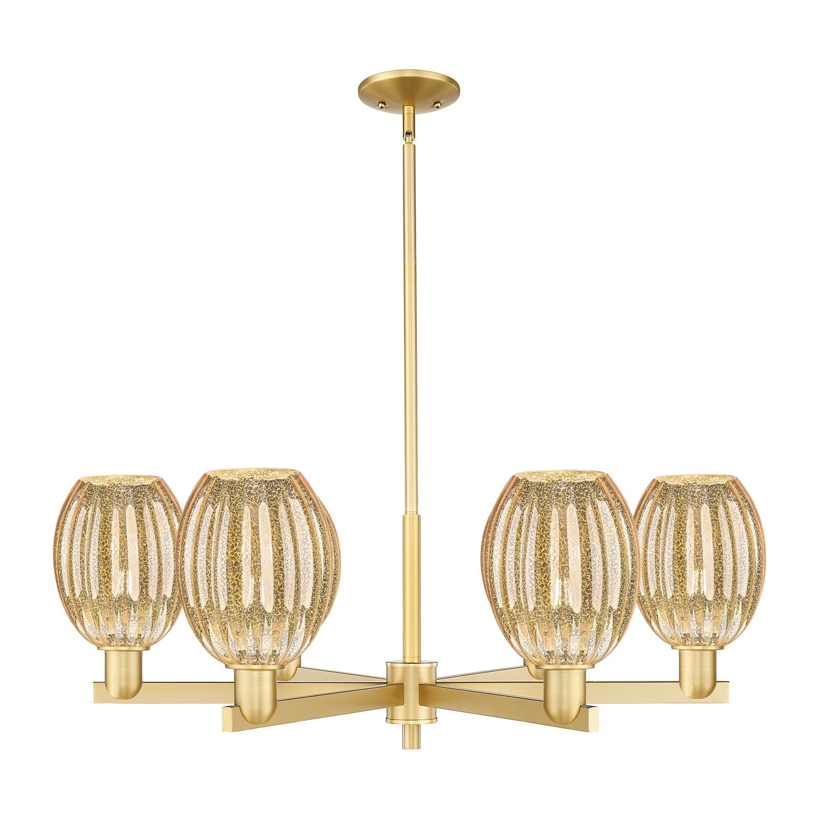 Innovations Preston Bulb 36in 6-Light Chandelier | Industrial Satin Gold Steel and Mercury Glass | Dining Room & Living Room | Model 716-6CR-SG-G459-6ME