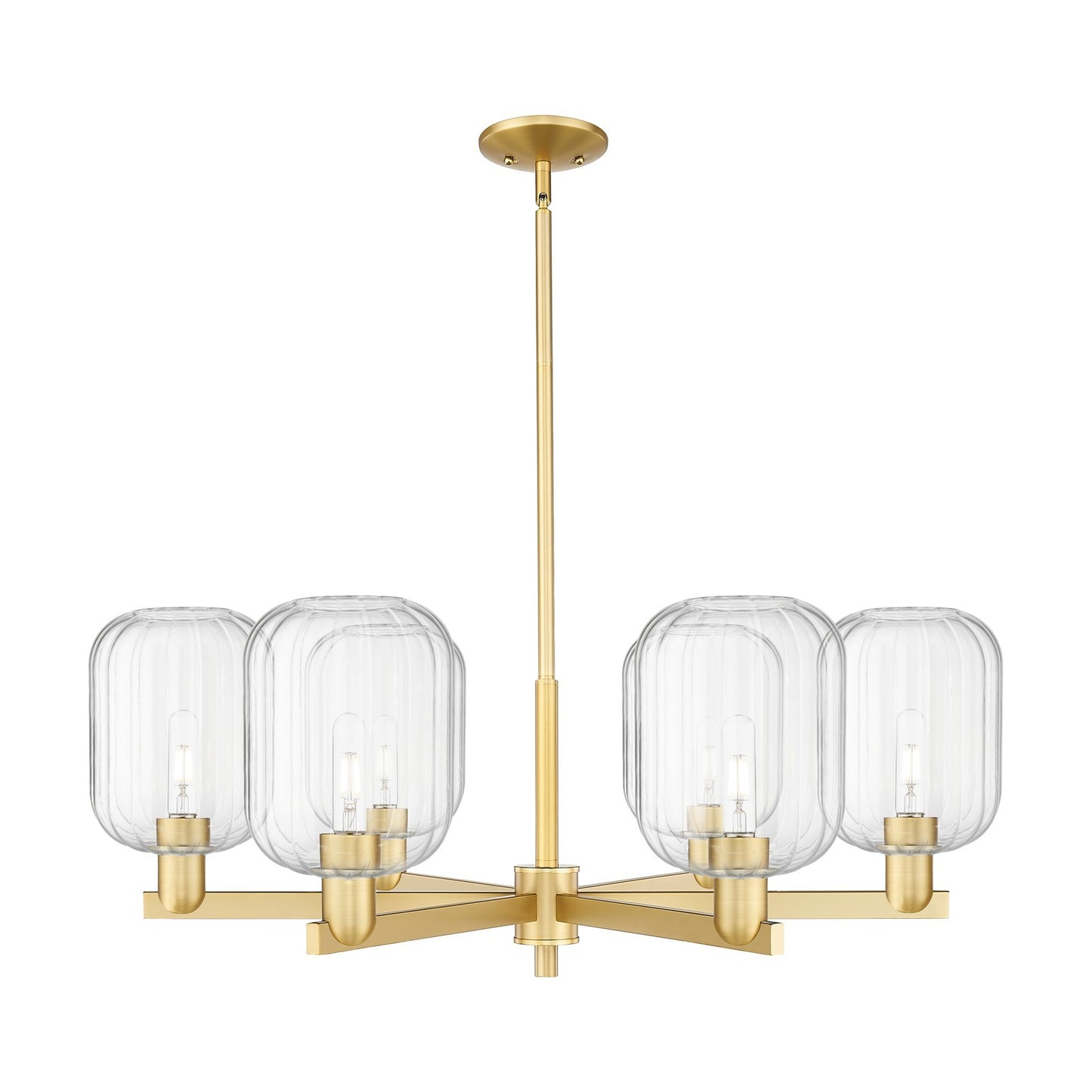 Innovations Preston Cylinder 36.5in 6-Light Chandelier | Industrial Satin Gold Steel and Clear Glass | Dining Room & Living | Model 716-6CR-SG-G460-7CL