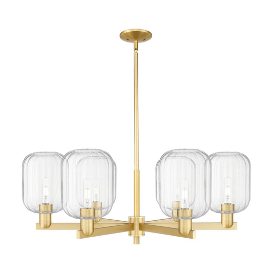 Innovations Preston Cylinder 36.5in 6-Light Chandelier | Industrial Satin Gold Steel and Clear Glass | Dining Room & Living | Model 716-6CR-SG-G460-7CL