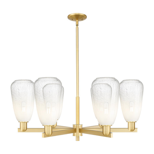 Innovations Brookhaven Almond 36in 6-Light Chandelier | Industrial Satin Gold Steel and Opal Glass | Damp Rated Dining Room & | Model 716-6CR-SG-G480-6OP
