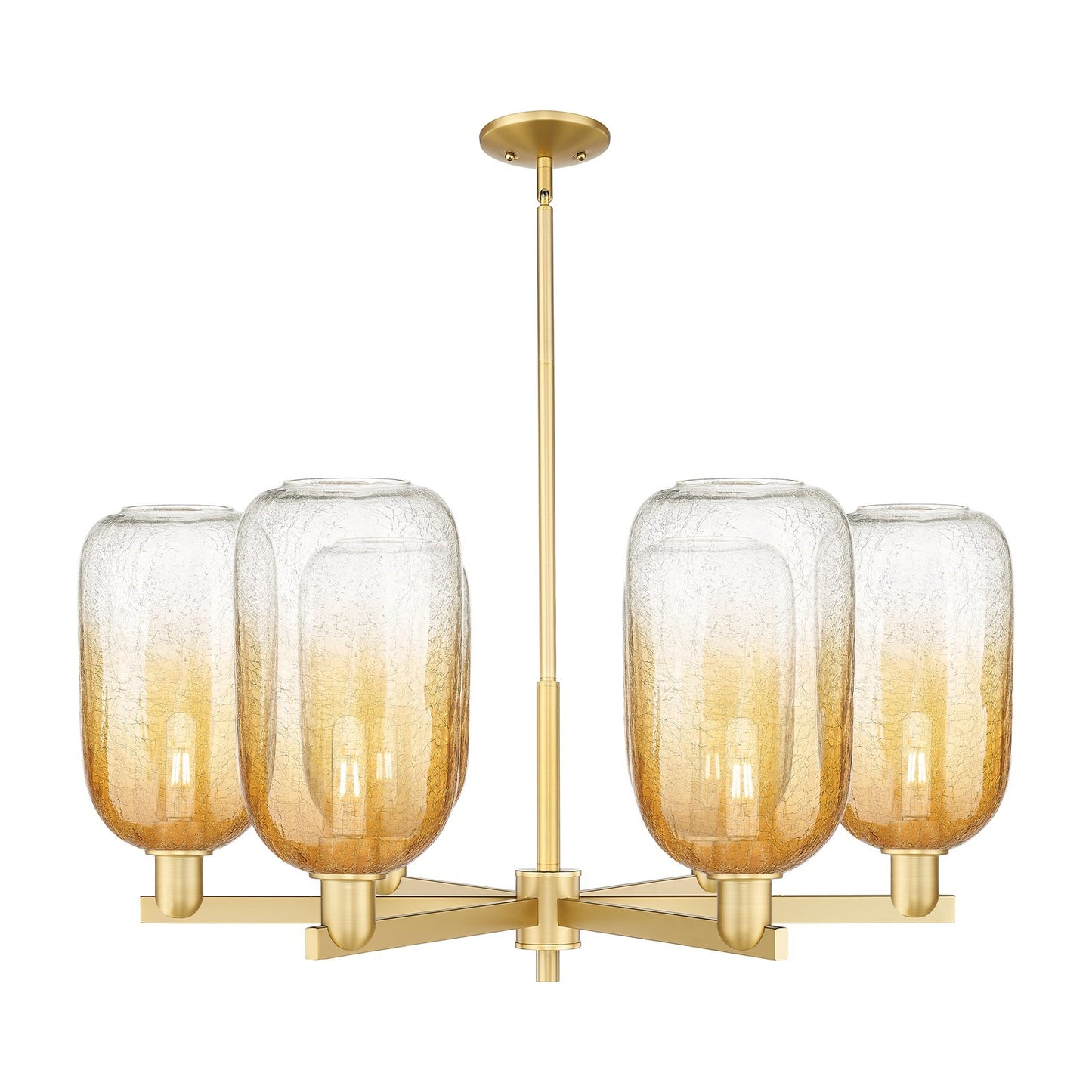 Innovations Brookhaven Cloche 36.75in 6-Light Chandelier | Industrial Satin Gold Steel and Amber Glass | Dining Room & Living | Model 716-6CR-SG-G482-7AM